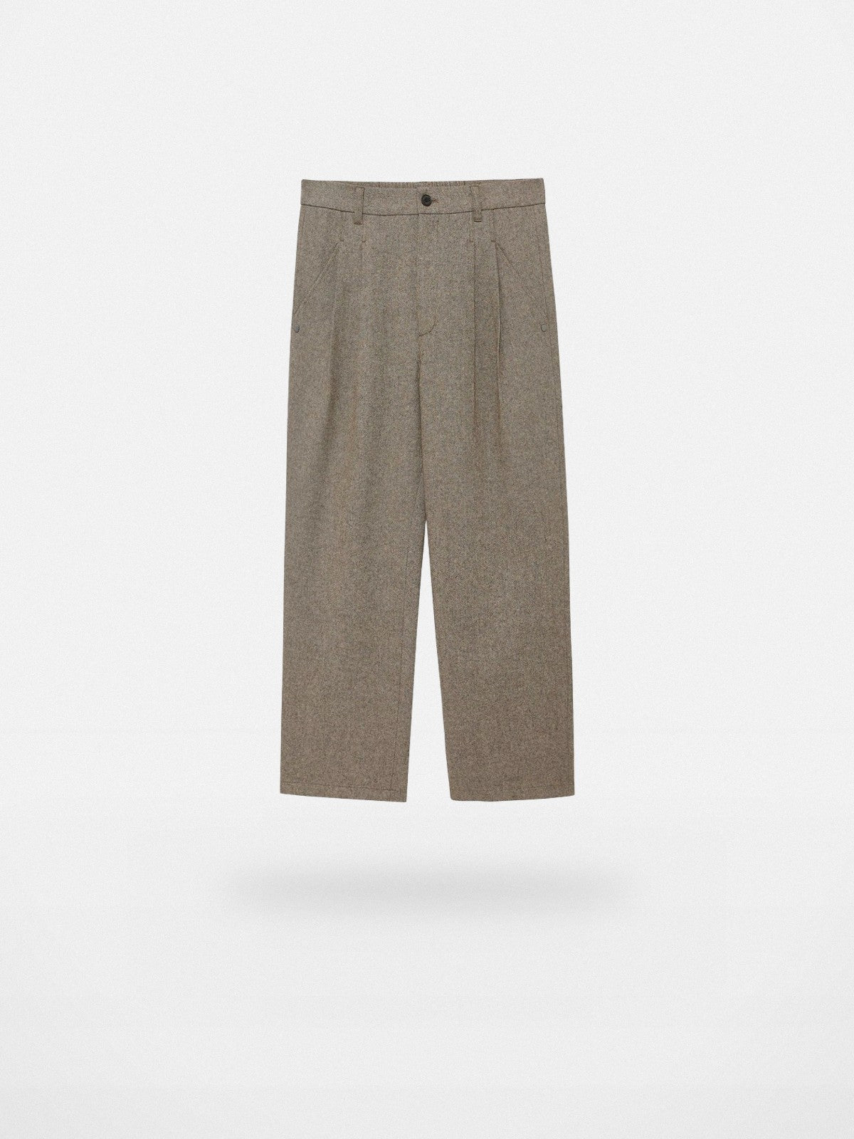 NANS Double Pleated Wool Blend Trousers in Beige