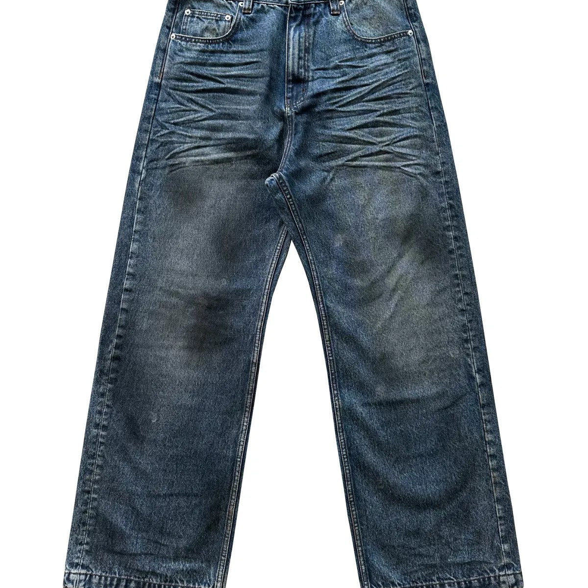 UNKNOWNWORLD Oil Stain Mud Dye Straight Jeans in Blue