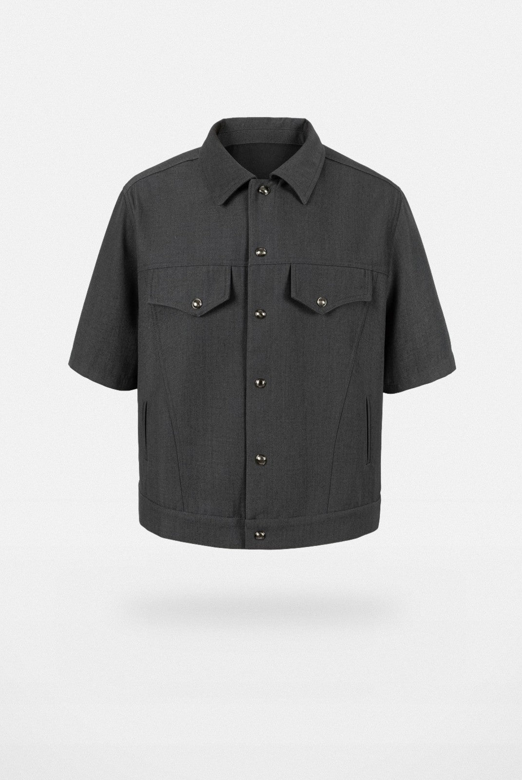 Y OFFICIAL Snap Front Short Sleeve Shirt Jacket in Gray