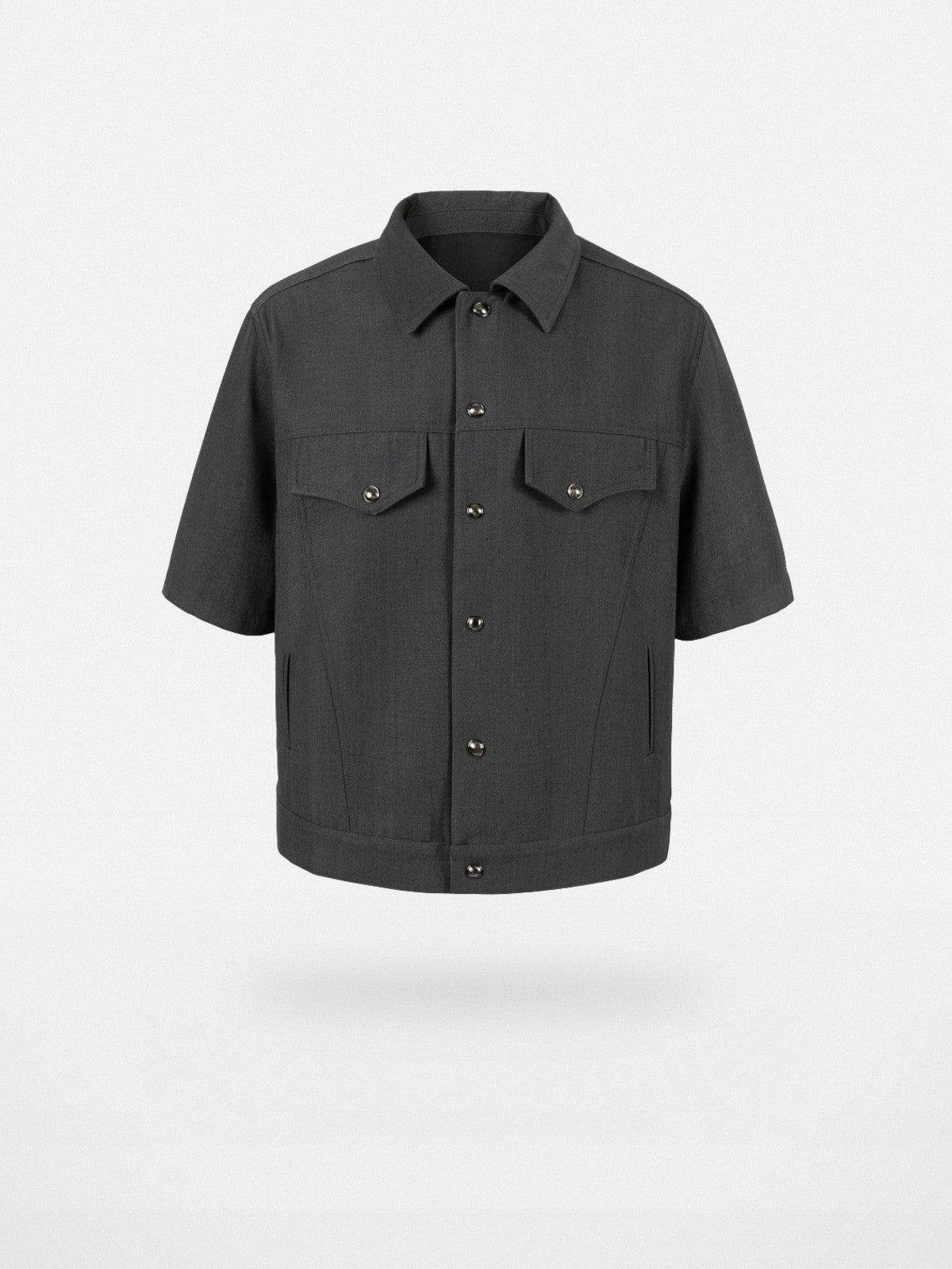 Y OFFICIAL Snap Front Short Sleeve Shirt Jacket in Gray