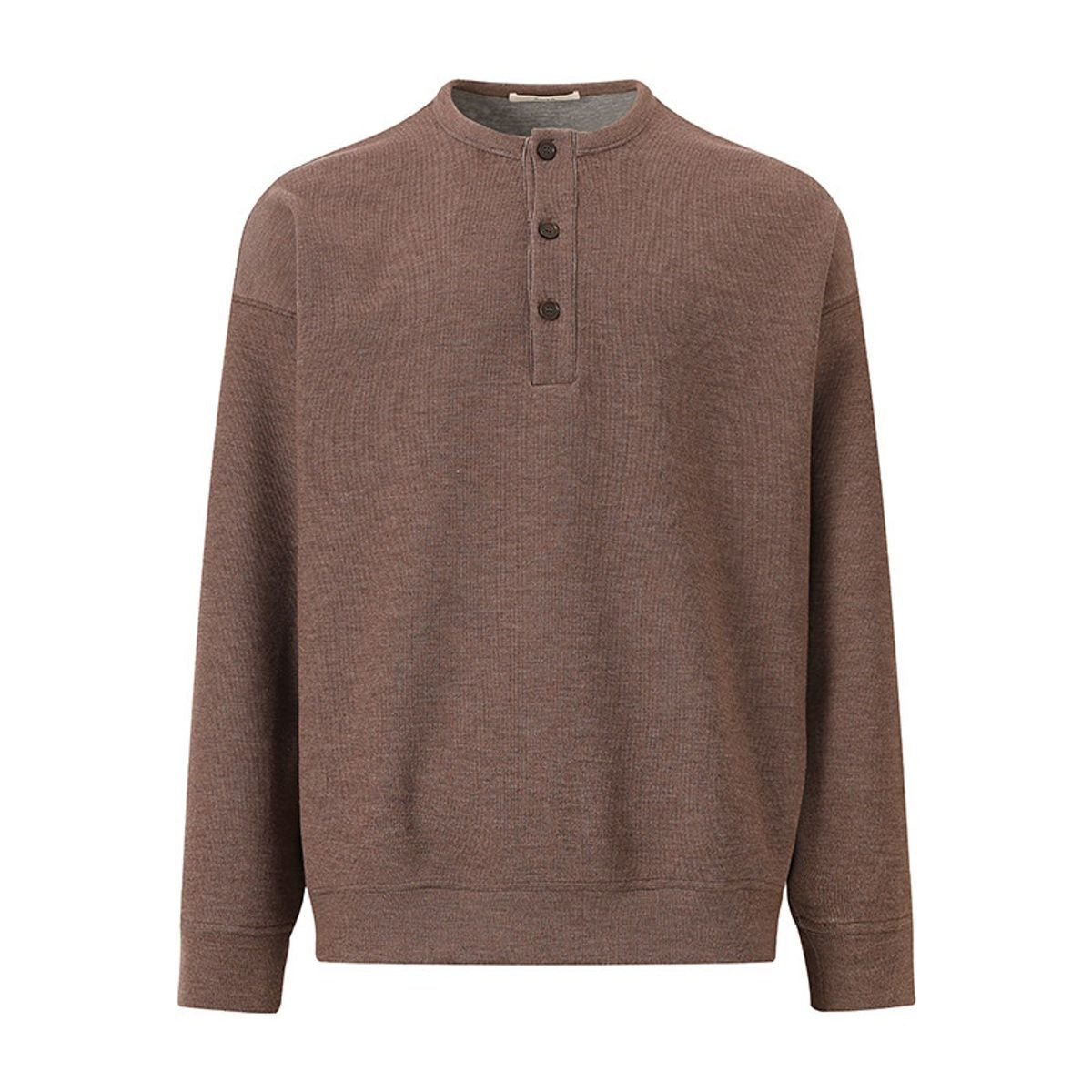 ROYA Wool Blend Melange Henley Sweatshirt in Brown