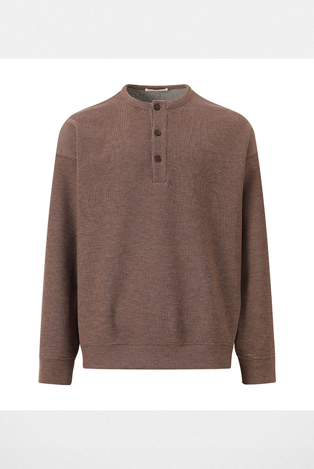 ROYA Wool Blend Melange Henley Sweatshirt in Brown