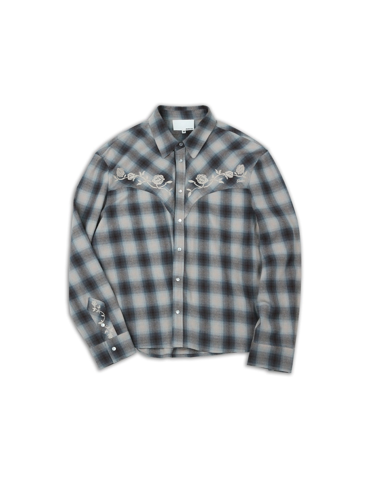 SOD Embroidered Plaid Western Shirt in Gray