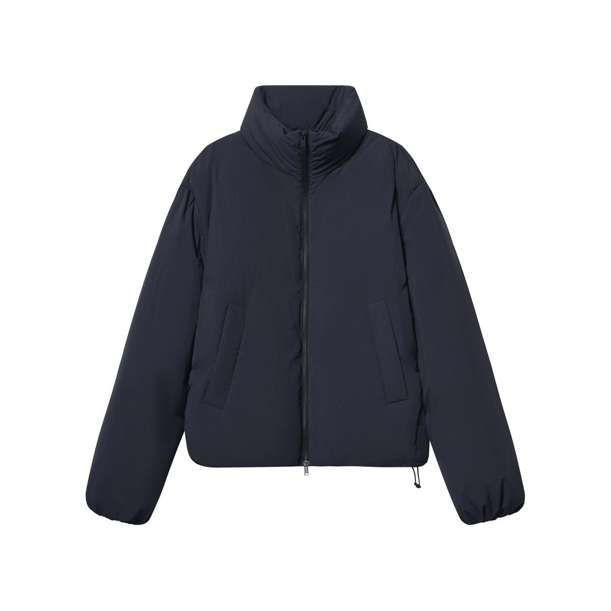 Roolrren Homme Lightweight Stand Collar Down Puffer in Navy Blue
