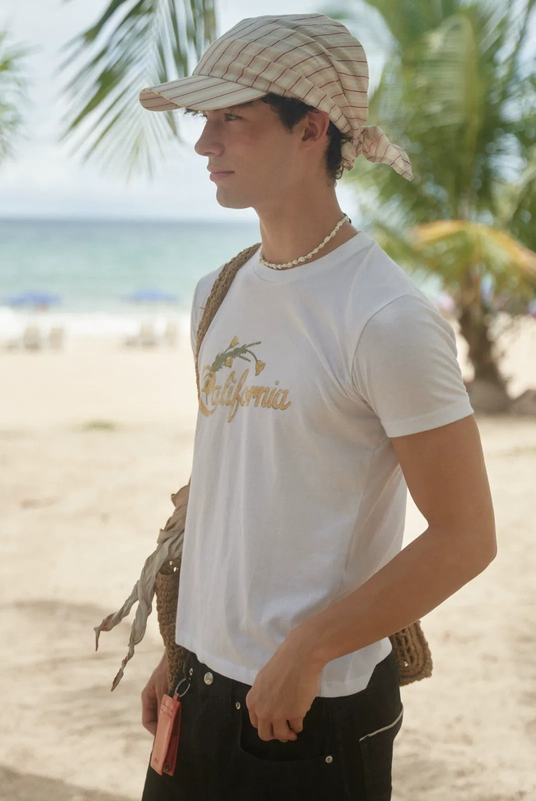 Retro 21 California Graphic Cotton T Shirt in White - On Model