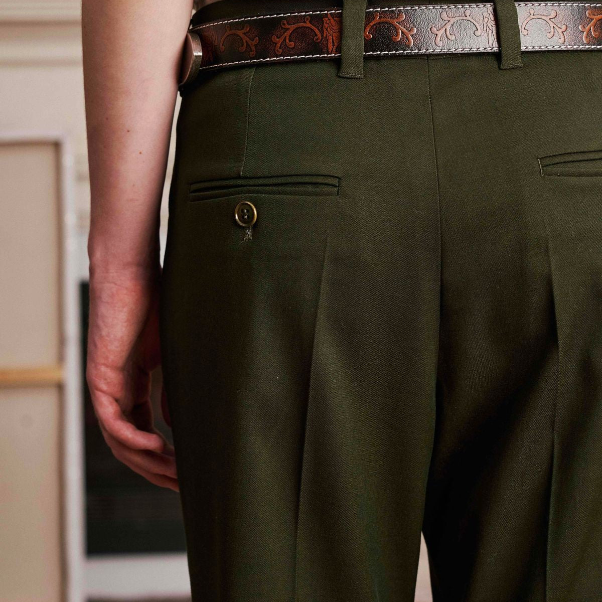 Retro 21 Center Seam Micro Flare Trousers in Green - Detail