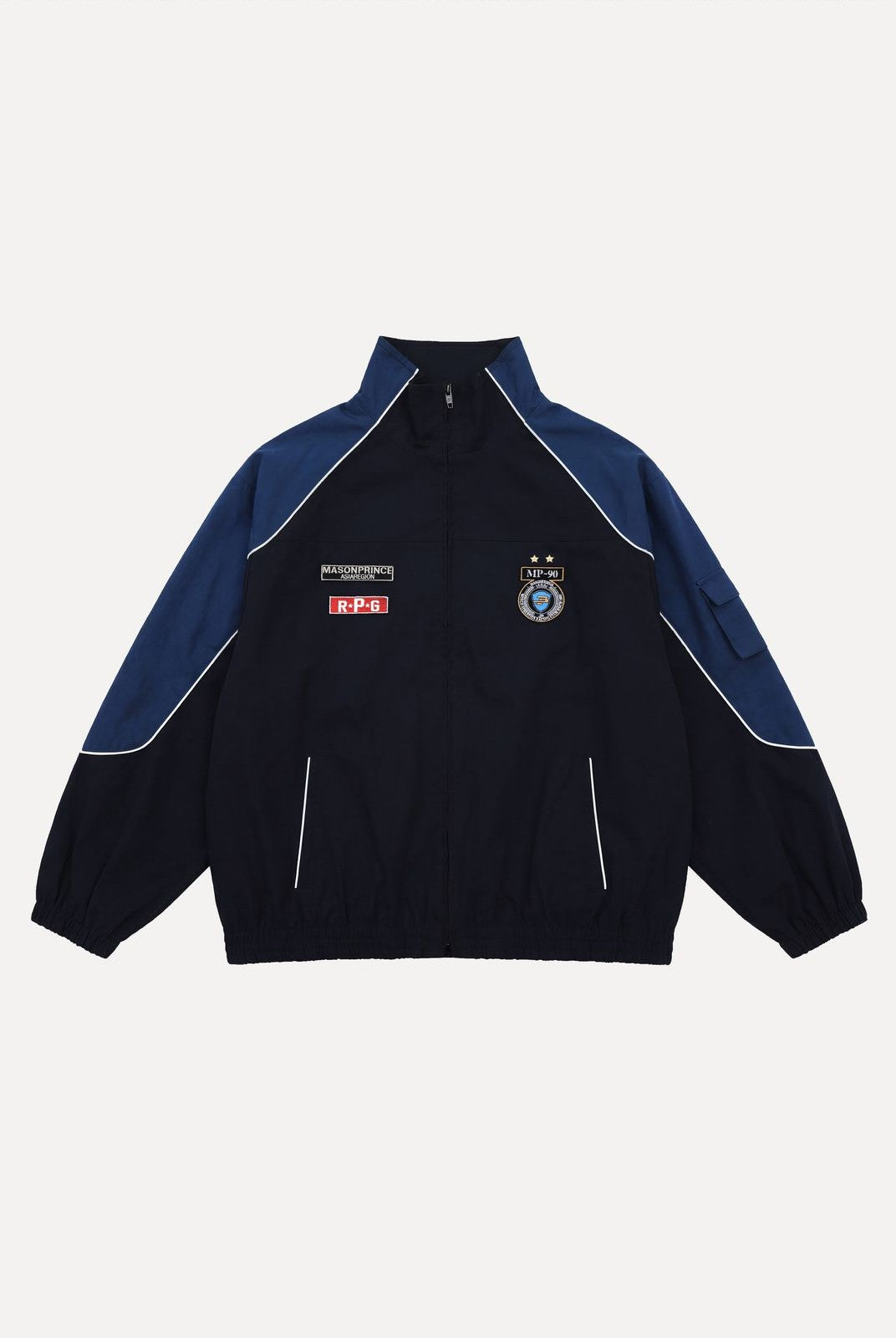 MASONPRINCE Color Blocked Badge Track Jacket in Blue #color_blue