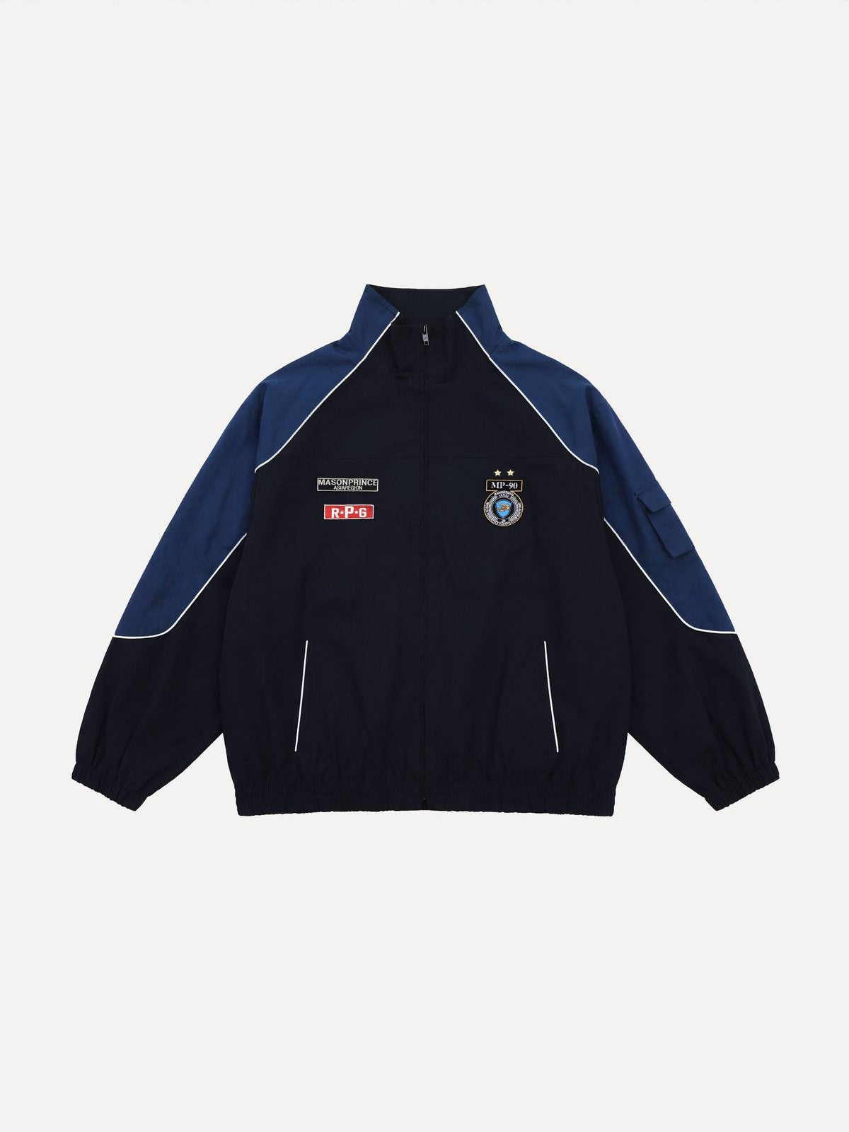 MASONPRINCE Color Blocked Badge Track Jacket in Blue #color_blue