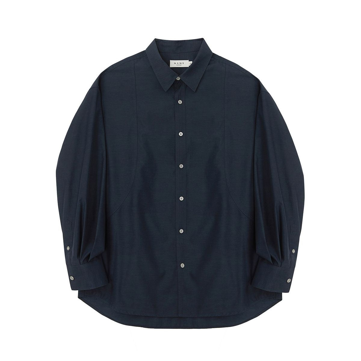 NANS Curved Seam Cotton Blend Shirt in Navy Blue