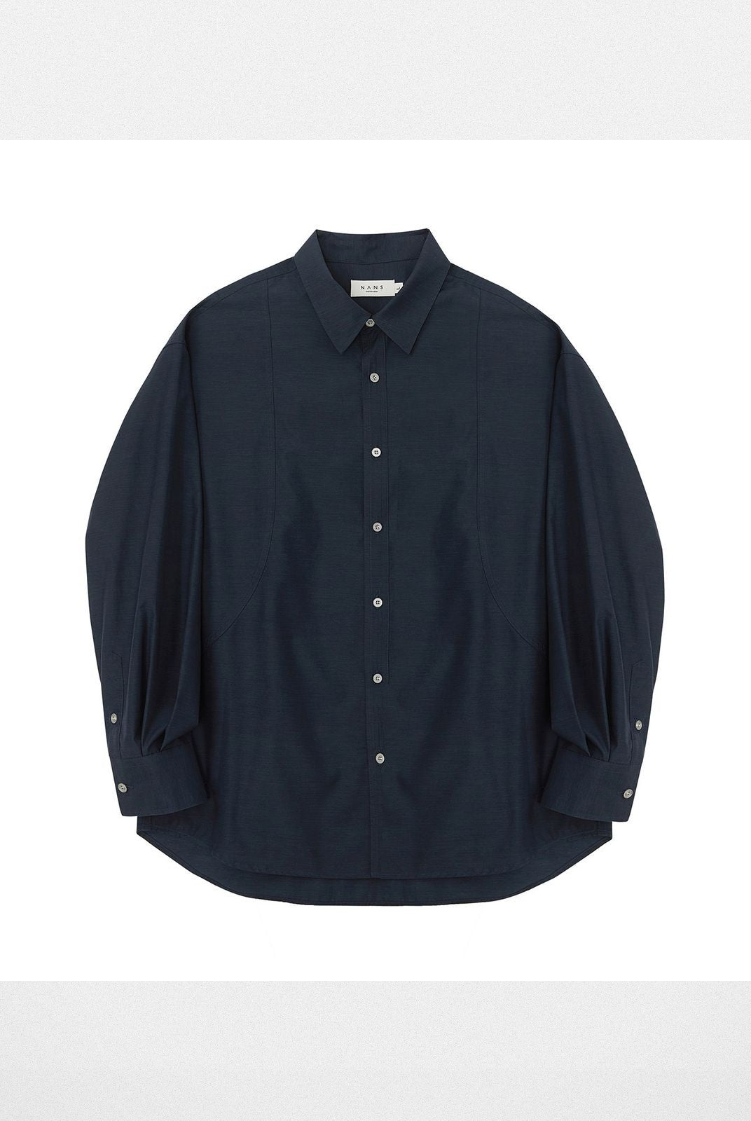 NANS Curved Seam Cotton Blend Shirt in Navy Blue