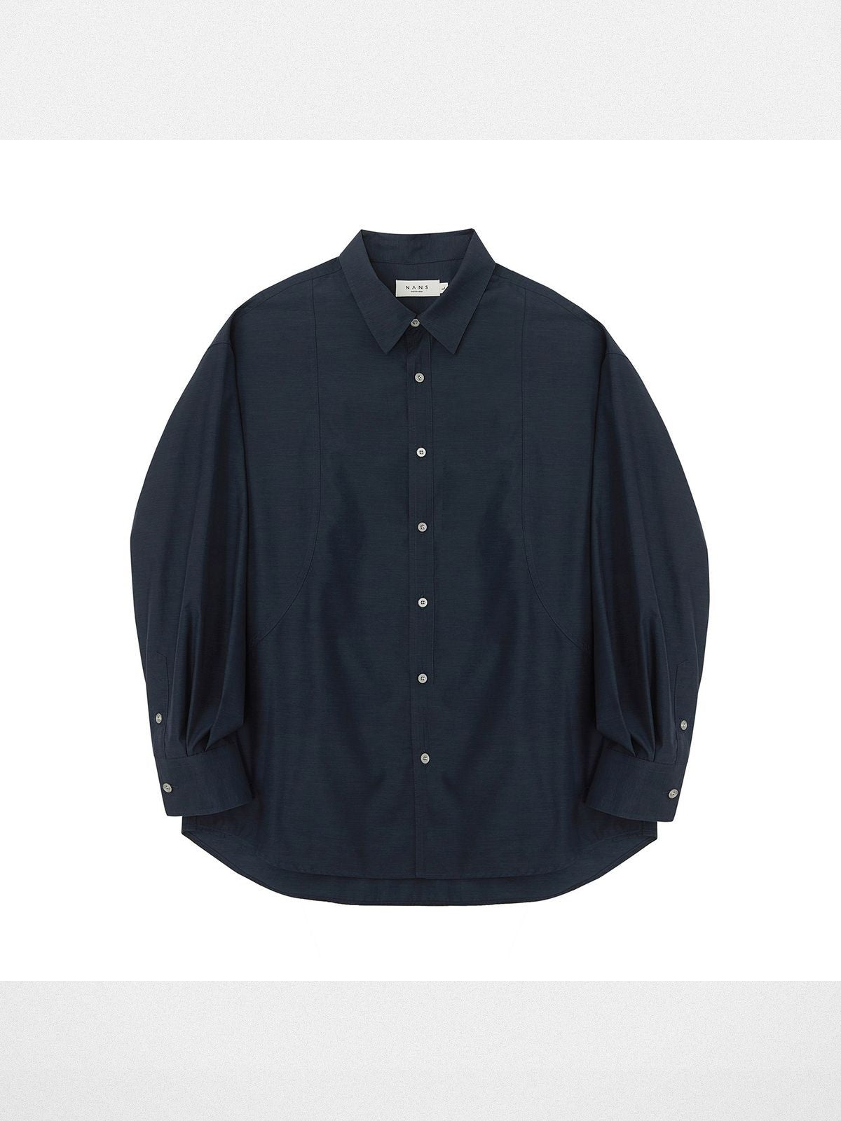 NANS Curved Seam Cotton Blend Shirt in Navy Blue