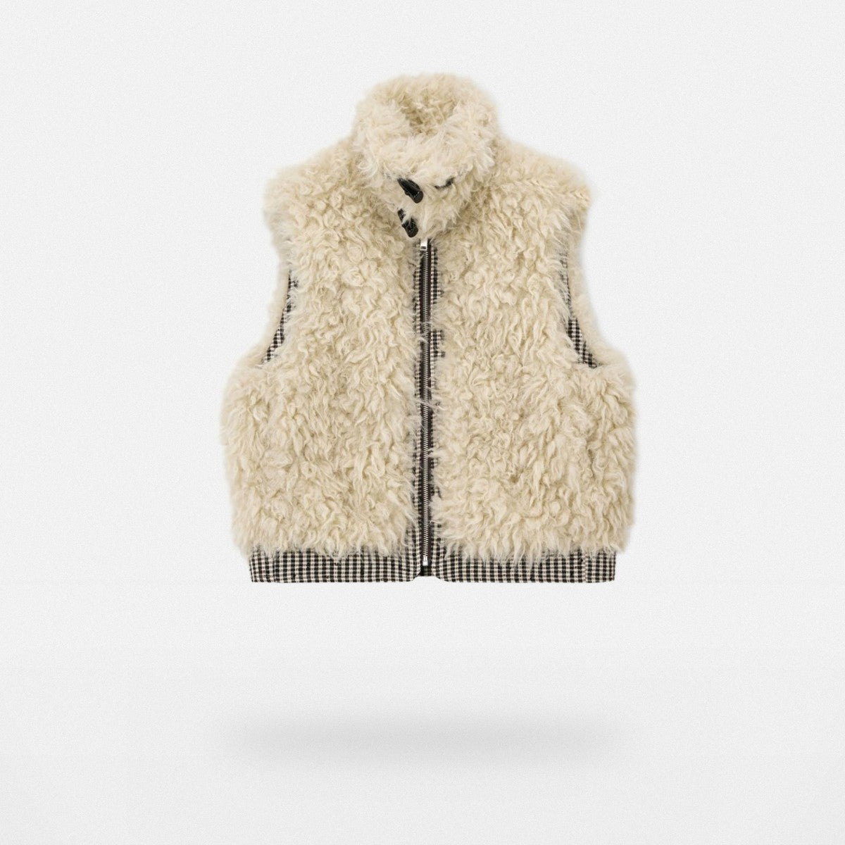 PUKI Reversible Sherpa Plaid Vest in Cream