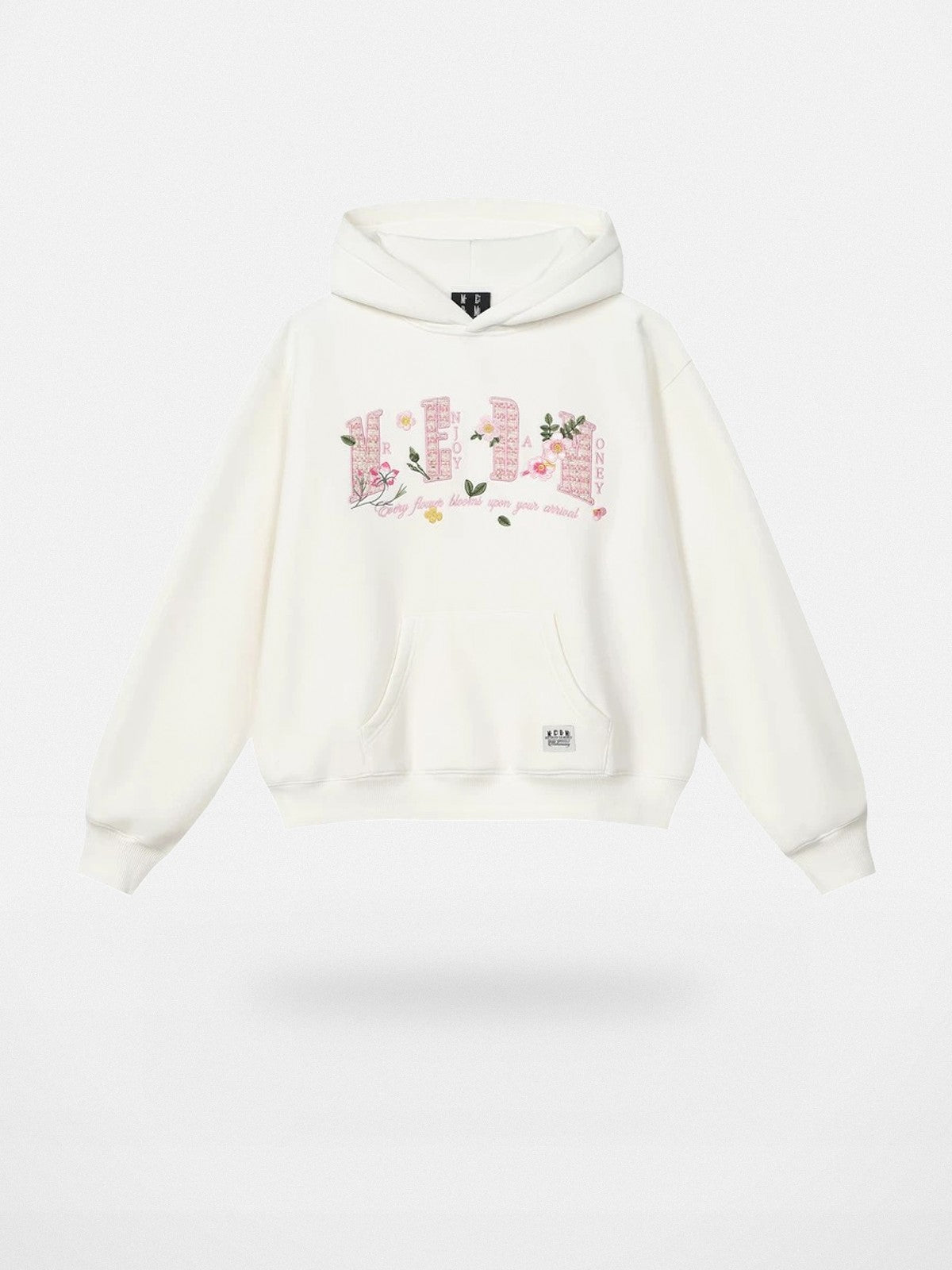 MEDM Floral Patch Fleece Hoodie in White