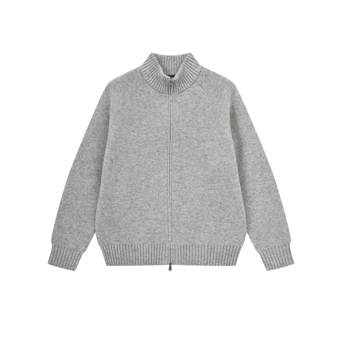 Roolrren Homme 100 Wool Stand Collar Zip Cardigan in Gray