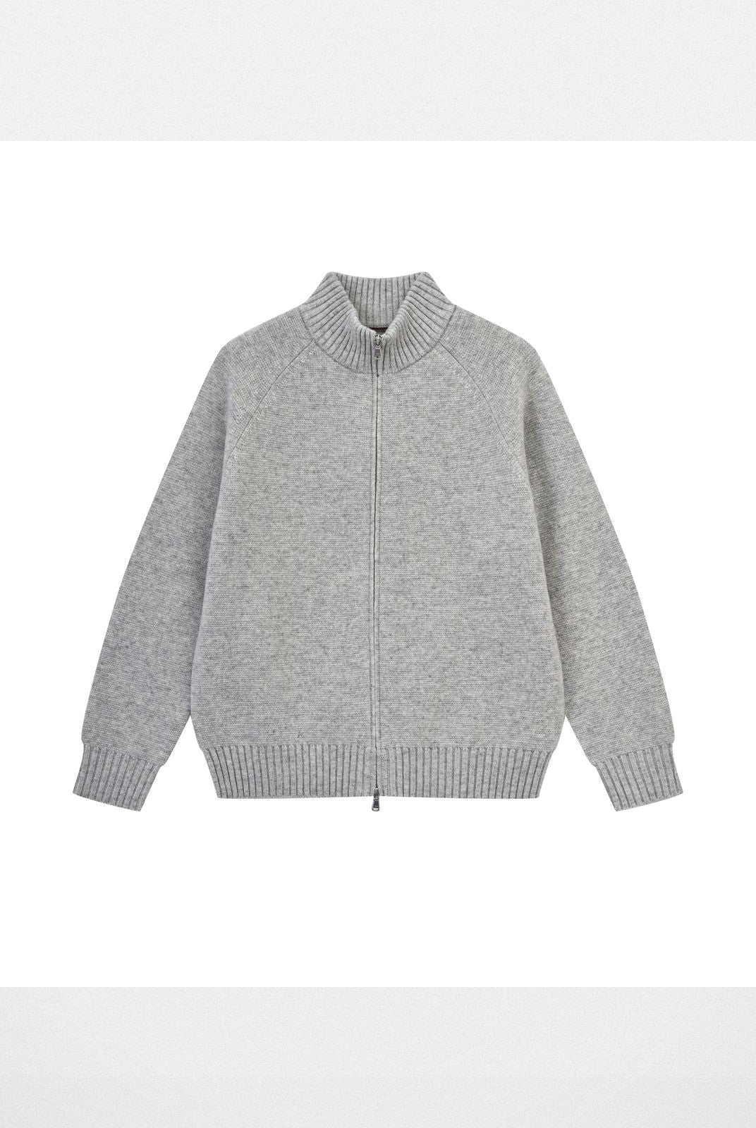 Roolrren Homme 100 Wool Stand Collar Zip Cardigan in Gray