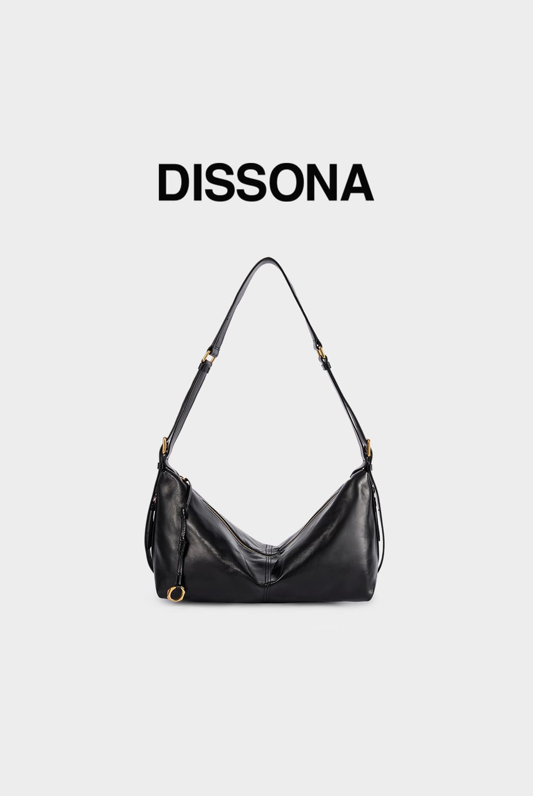 DISSONA Distressed Leather Crescent Hobo Bag in Black