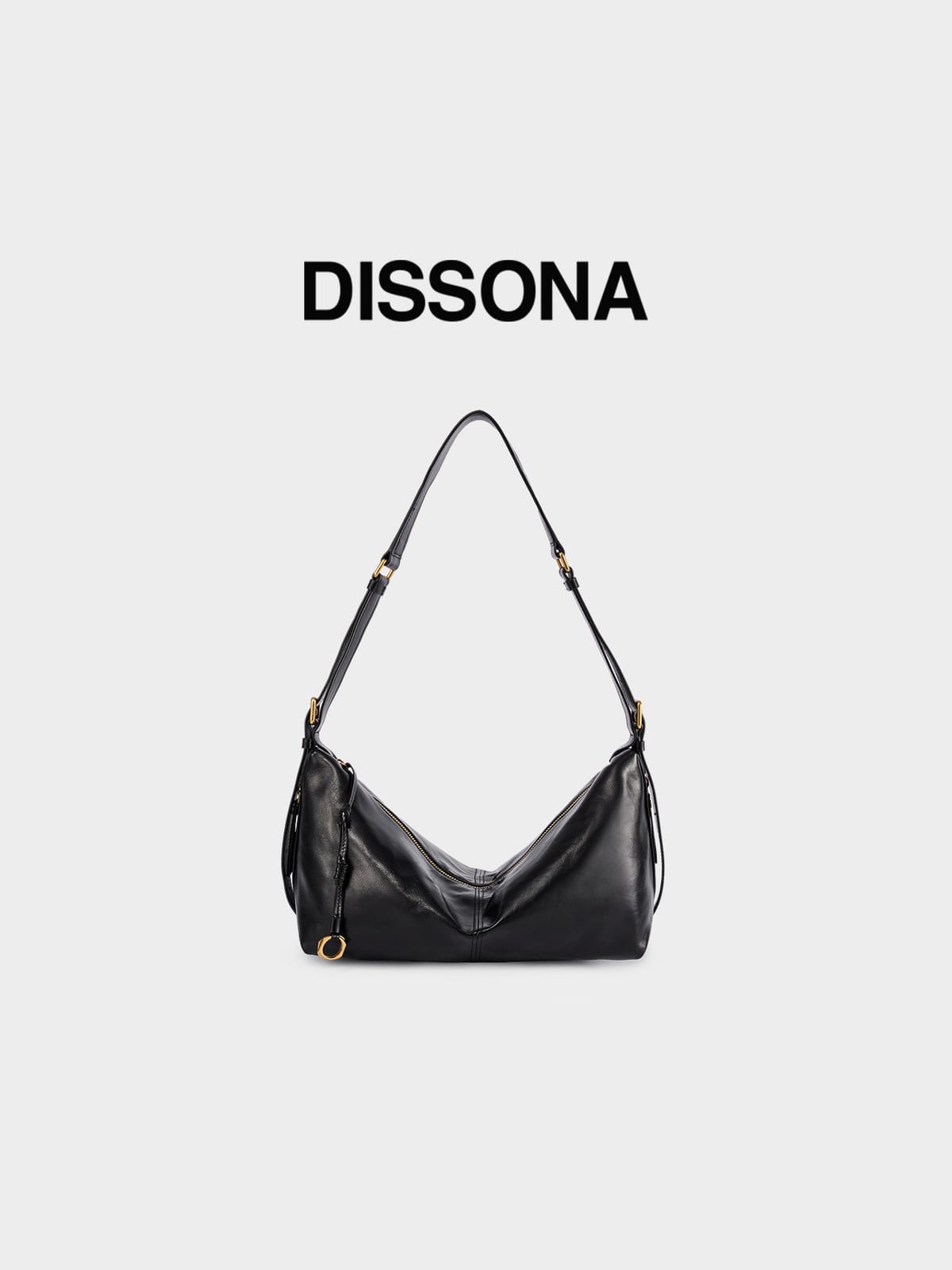 DISSONA Distressed Leather Crescent Hobo Bag in Black