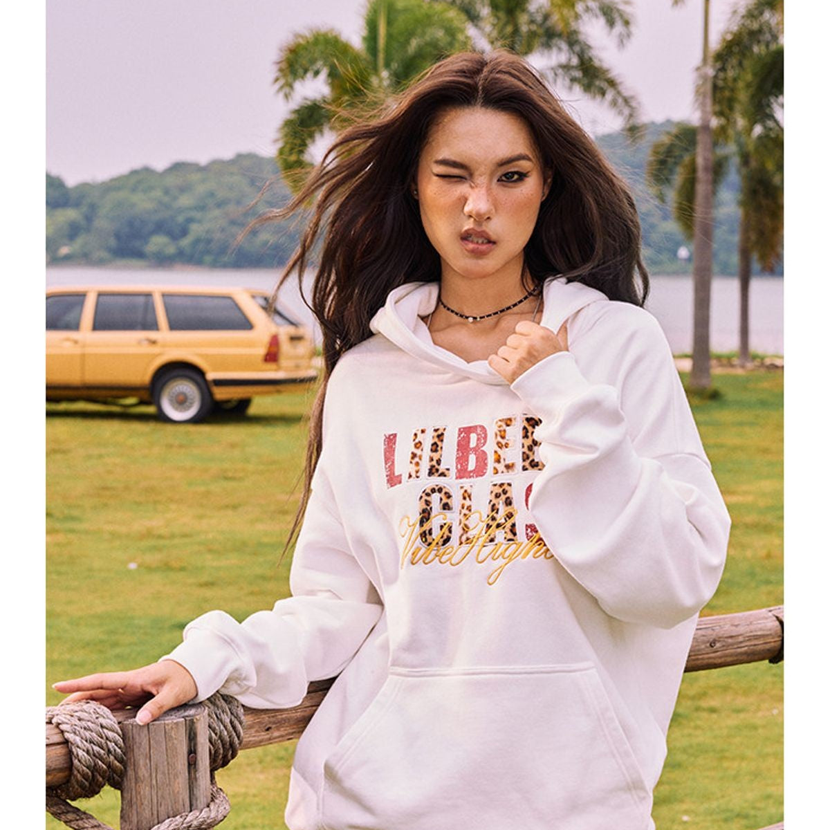 BeerBro Heavyweight Graphic Print Hoodie in White