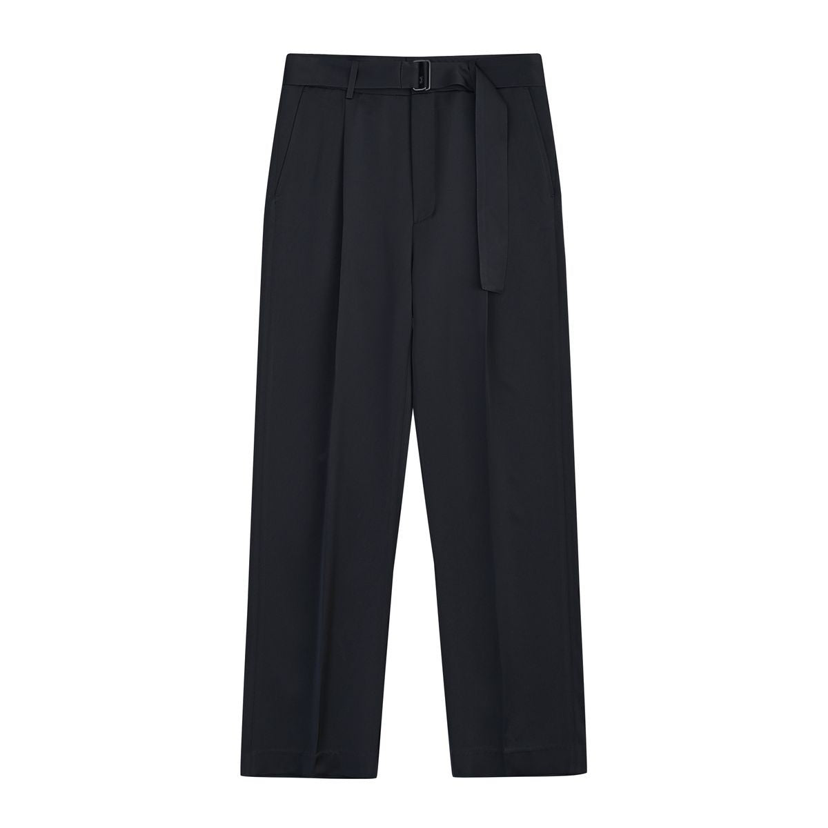 Roolrren Homme Belted Triacetate Cropped Trousers in Navy Blue