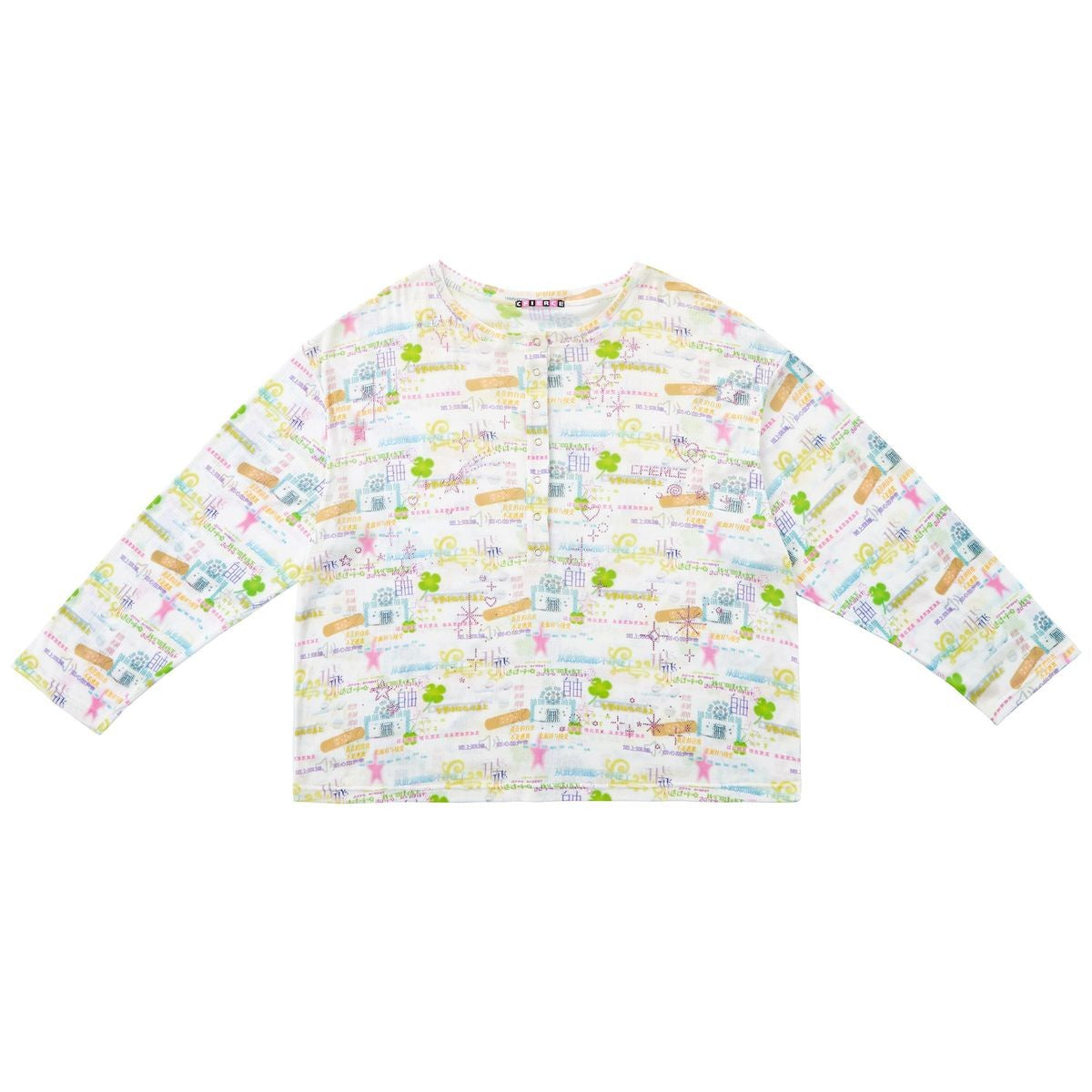 CFIERCE Rhinestone Blessing Print Henley in Off-White