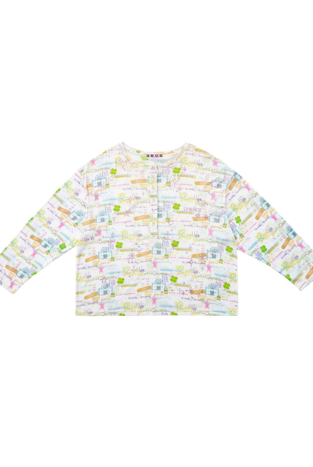 CFIERCE Rhinestone Blessing Print Henley in Off-White