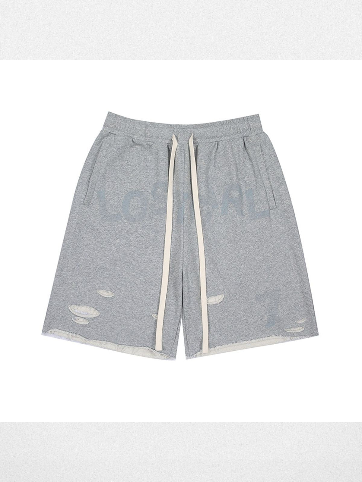 LOSTCTRL Raw Hem Distressed Cotton Shorts in Gray