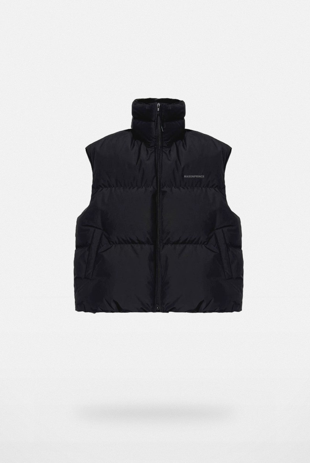 MASONPRINCE High Collar Down Puffer Vest in Black #color_black