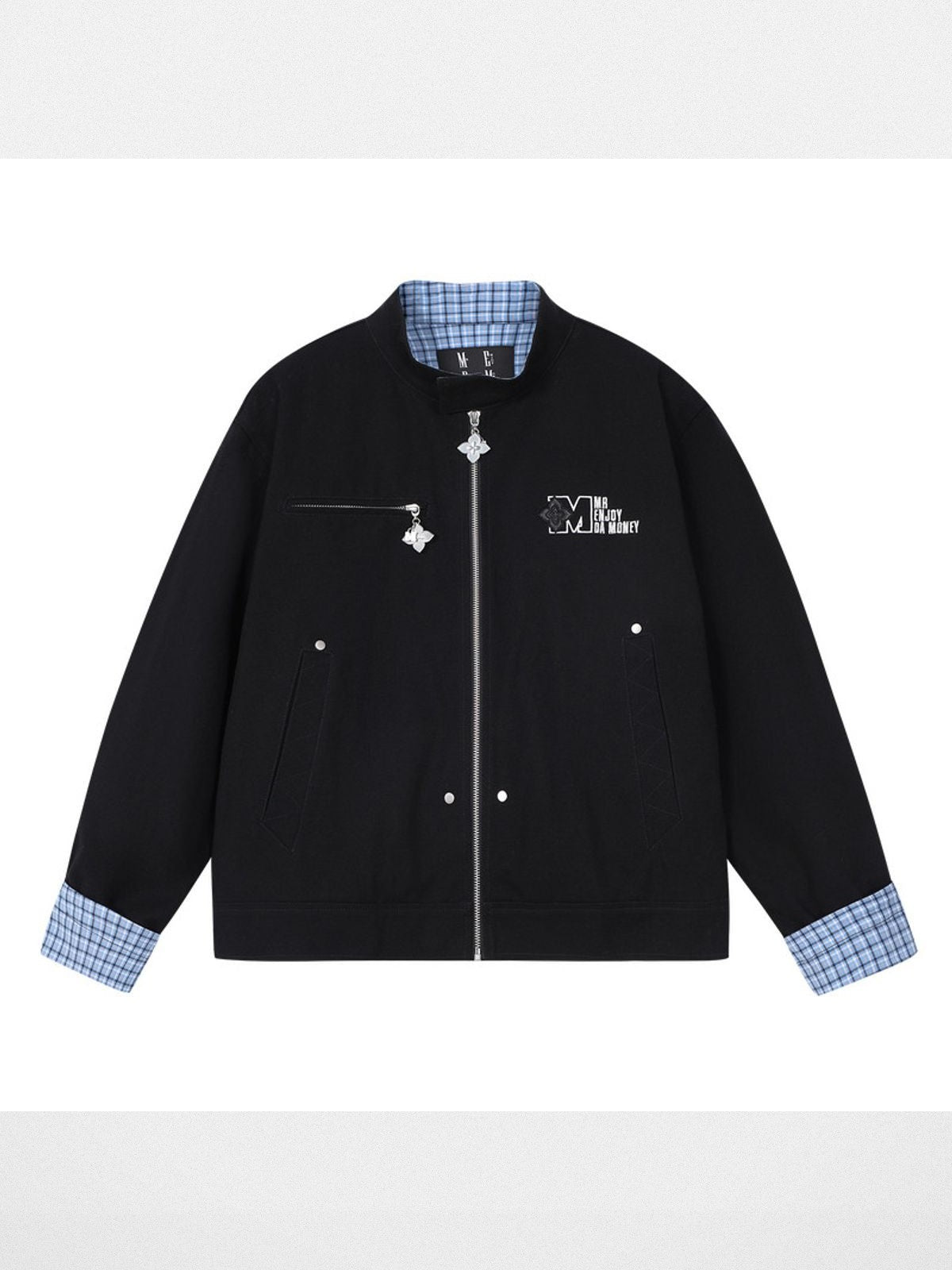 MEDM Plaid Patchwork Cotton Jacket in Black