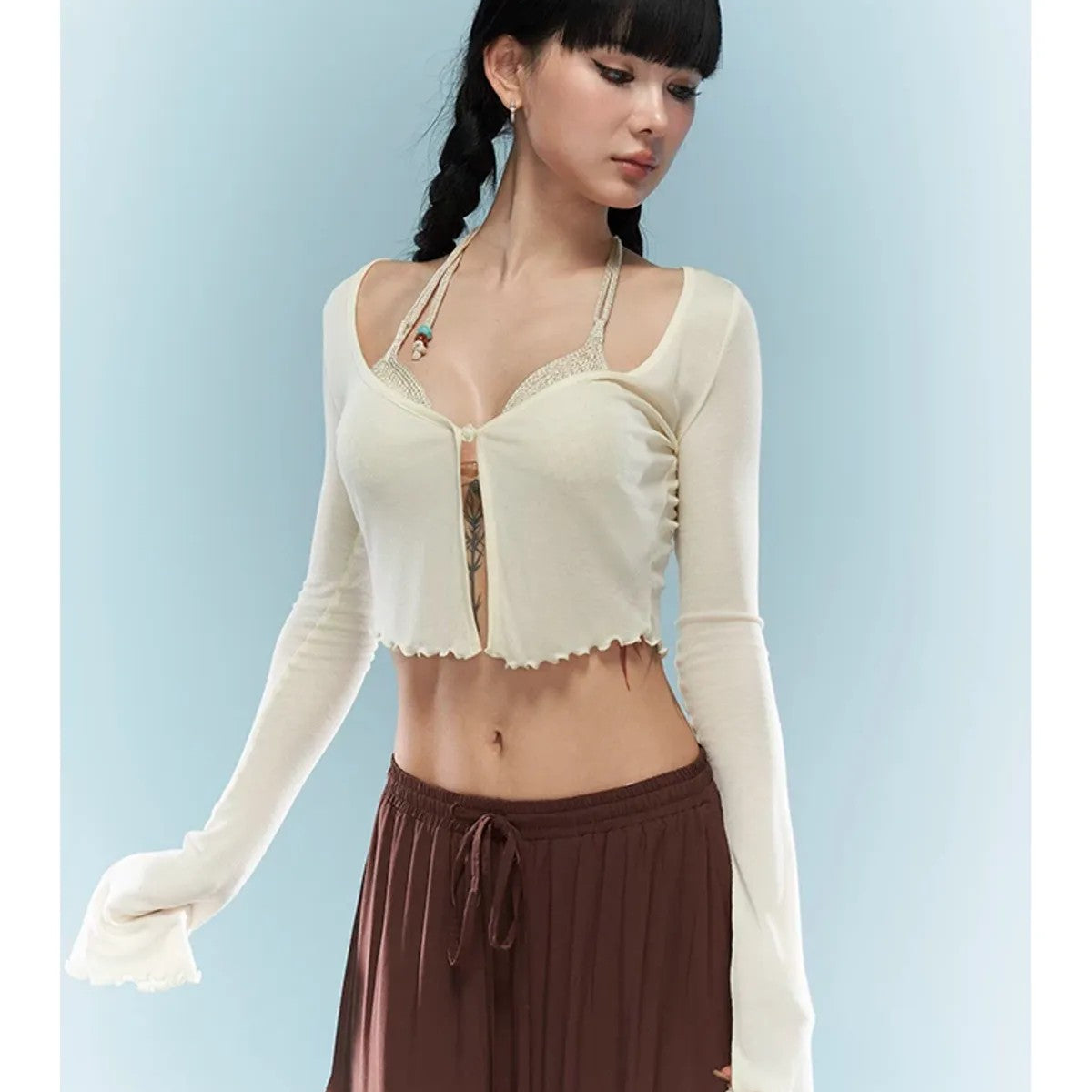 BeerBro Halter Bikini Shrug Set in White - On Model