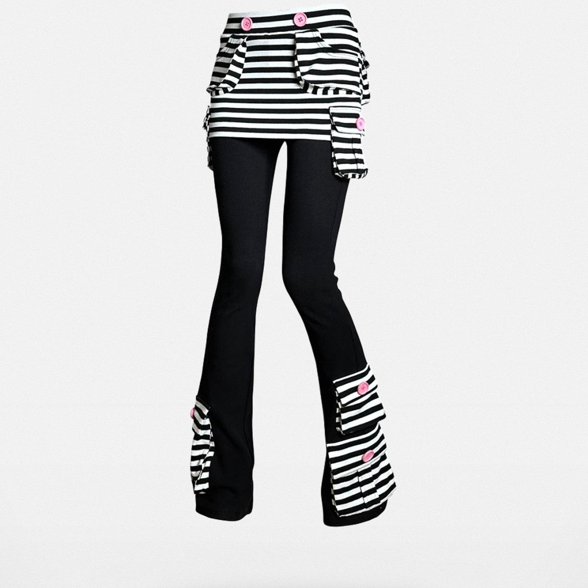 CFIERCE Striped Skirted Flare Trousers in Black