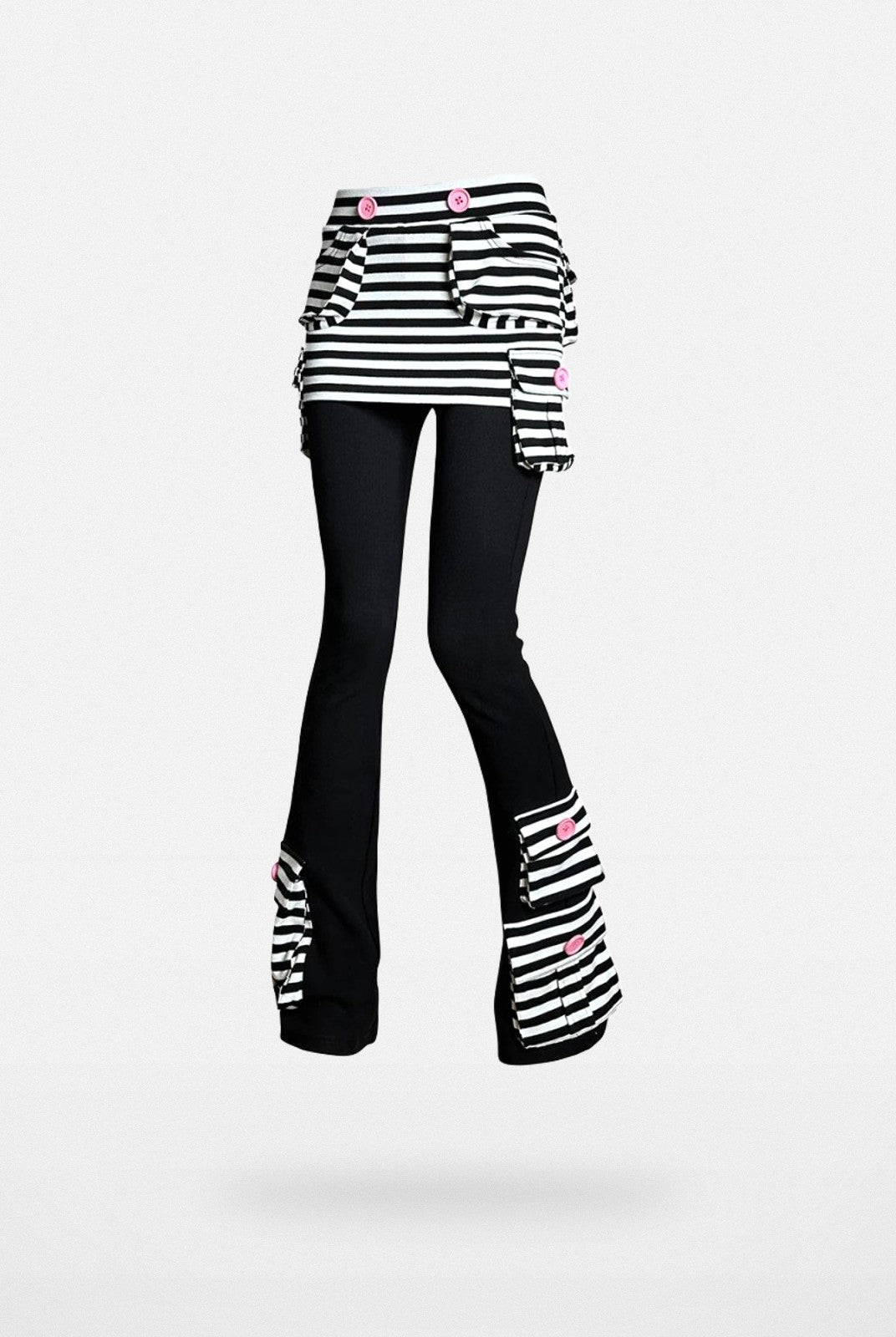 CFIERCE Striped Skirted Flare Trousers in Black