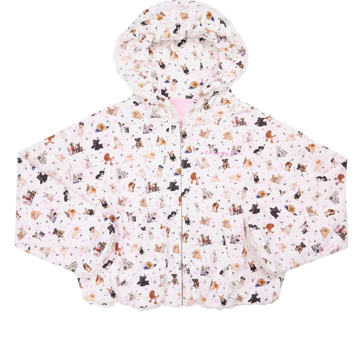 CFIERCE Puppy Print Pillow Hood Zip Up in Pink