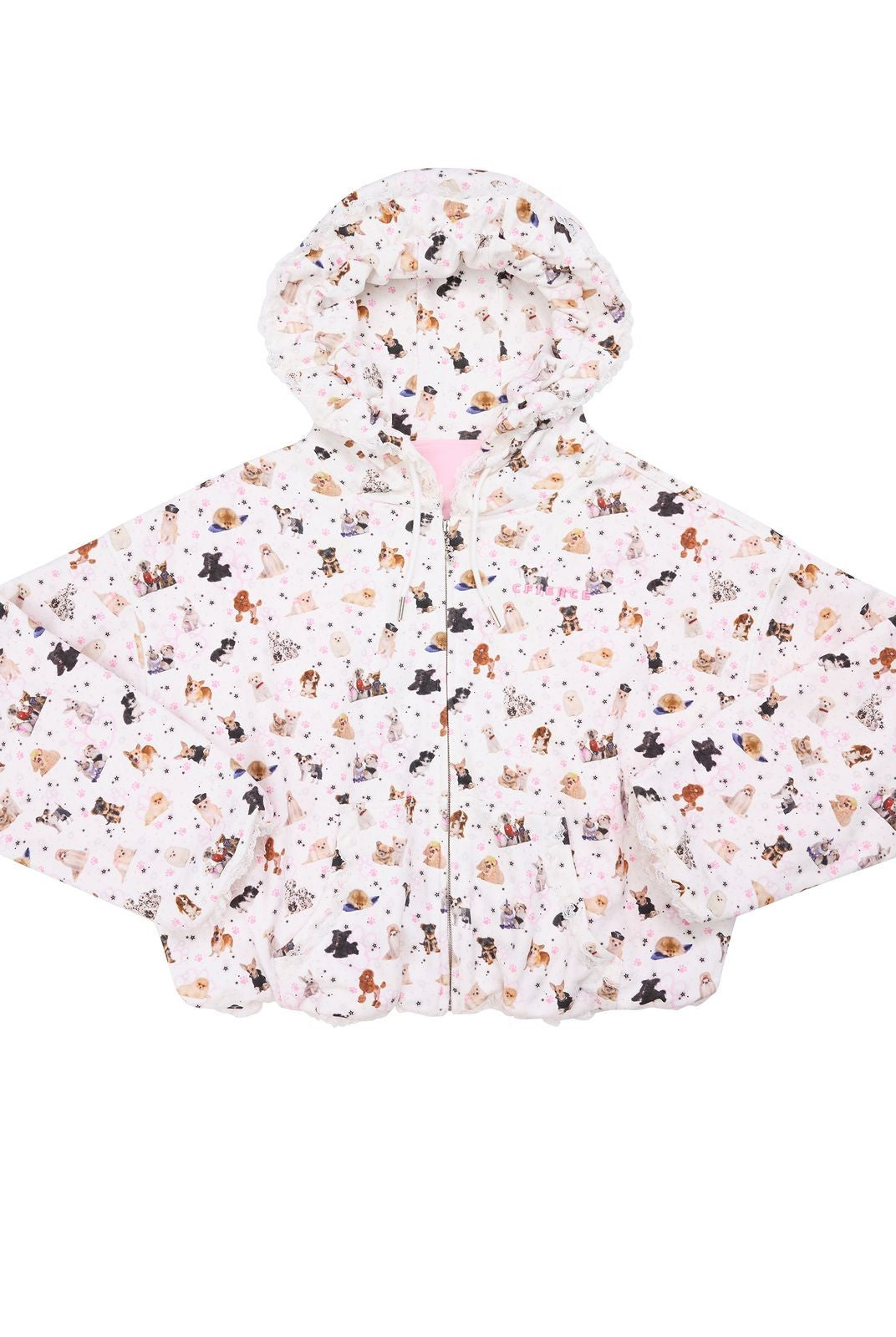 CFIERCE Puppy Print Pillow Hood Zip Up in Pink