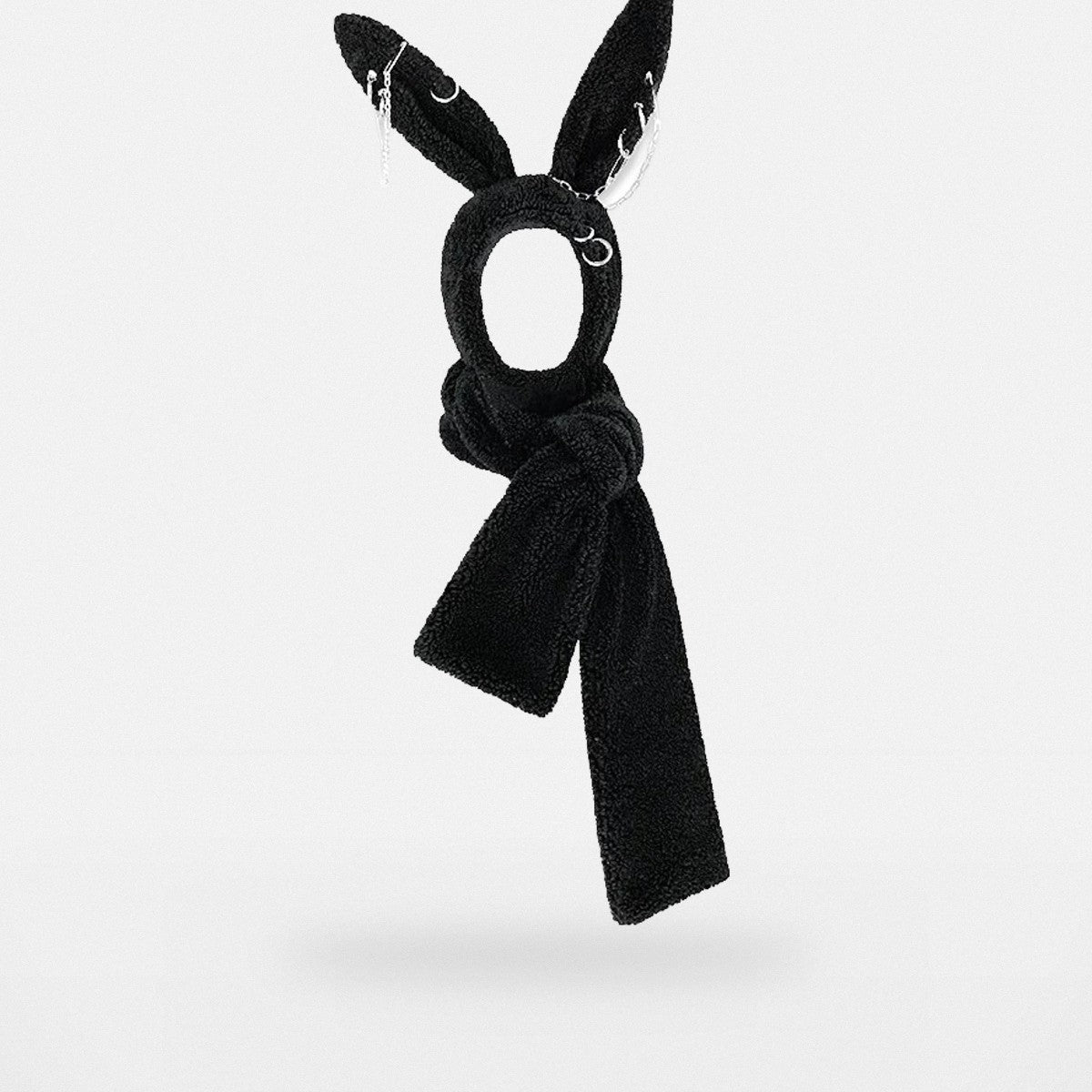 CFIERCE Pierced Plush Bunny Hooded Scarf in Black