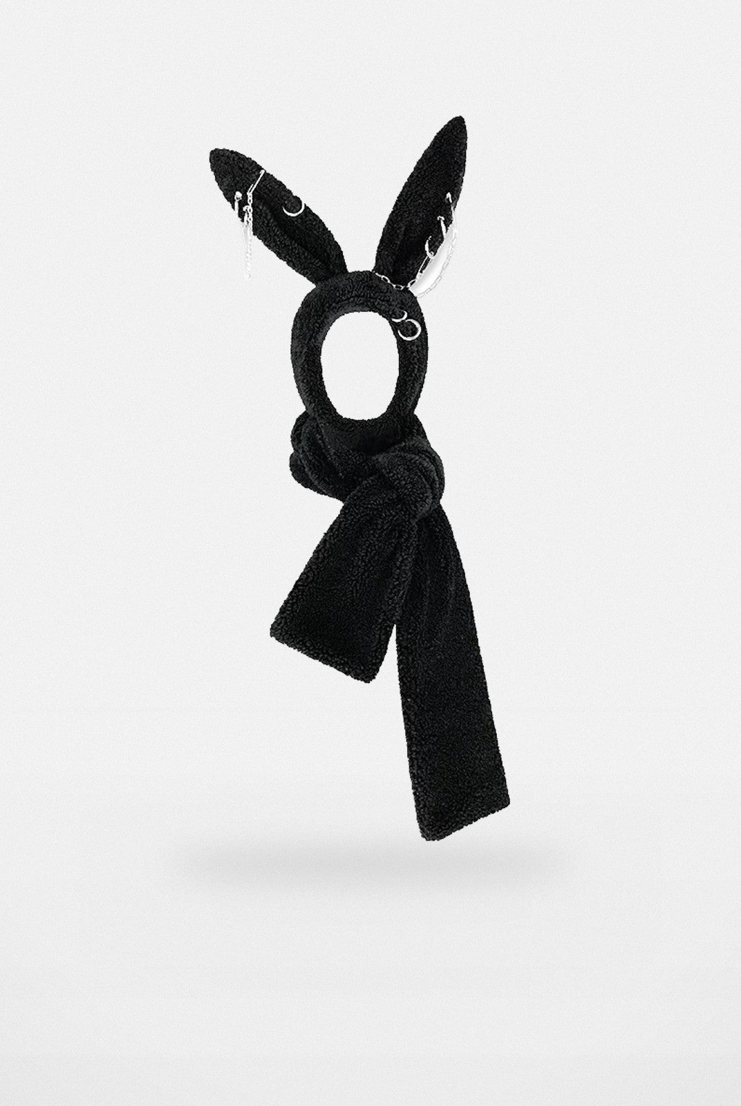 CFIERCE Pierced Plush Bunny Hooded Scarf in Black