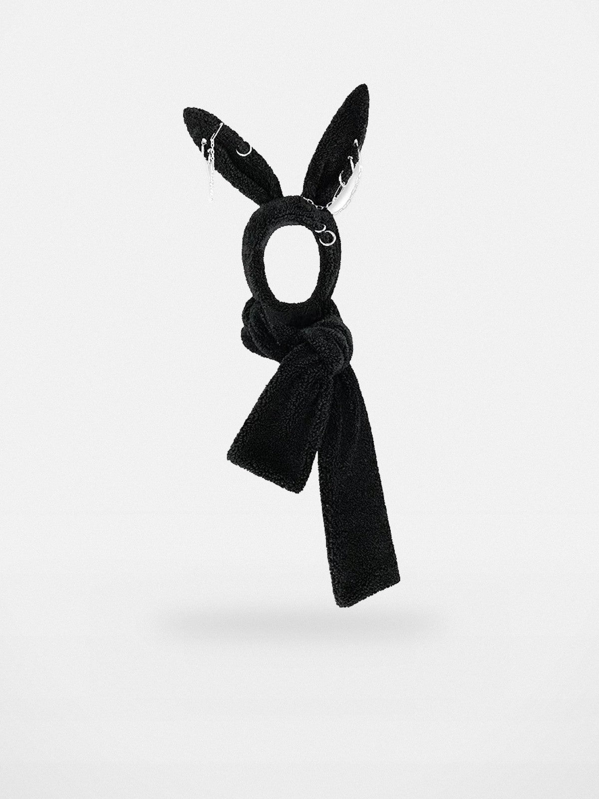 CFIERCE Pierced Plush Bunny Hooded Scarf in Black