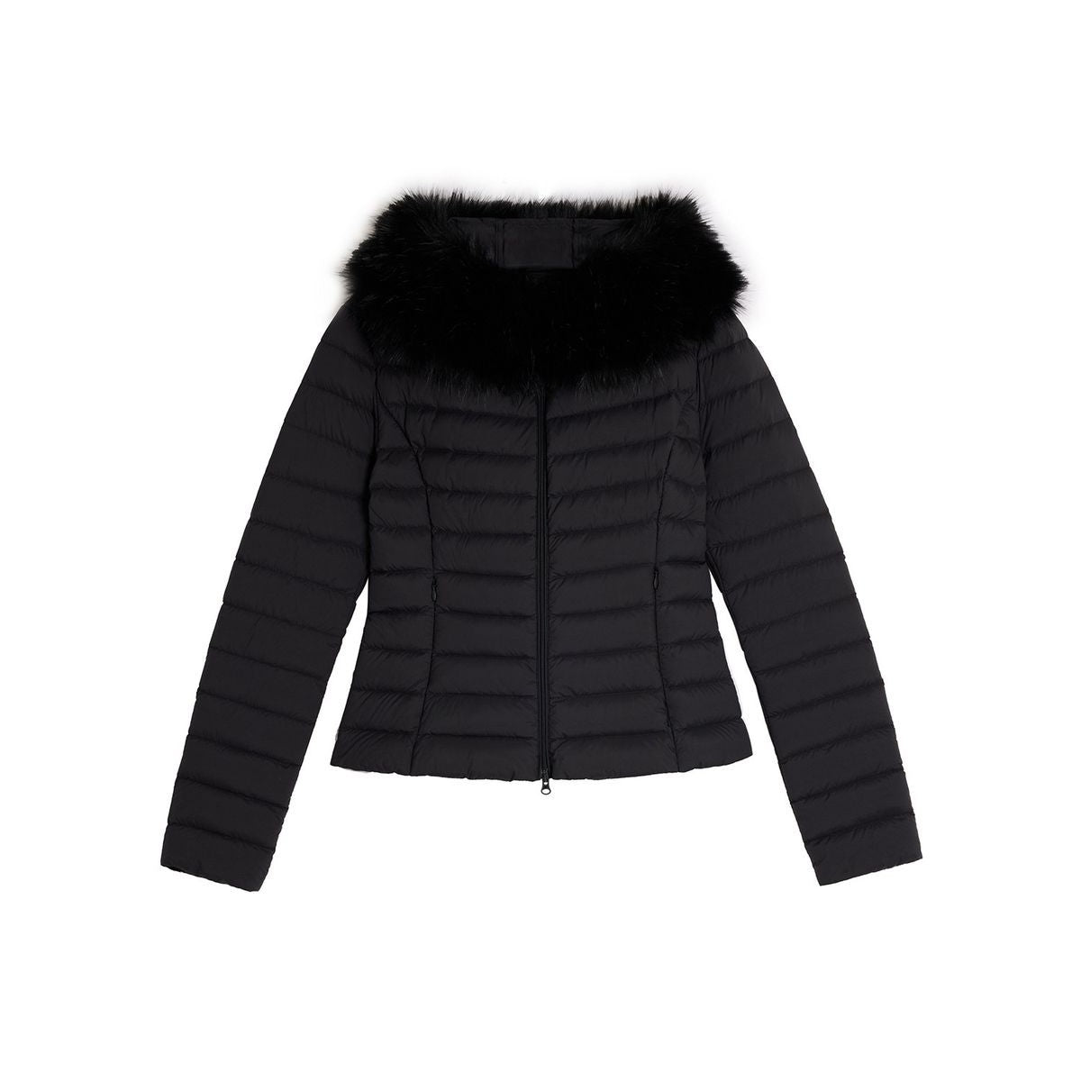 Alright then Slim Faux Fur Down Puffer in Black