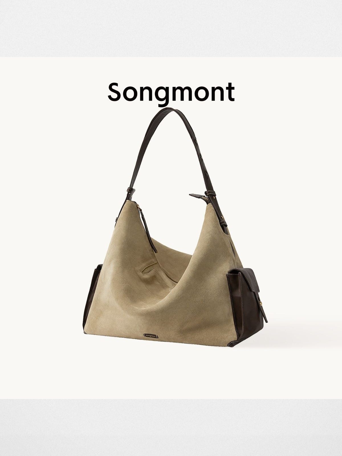 Songmont Suede Leather Large Hobo Bag in Beige
