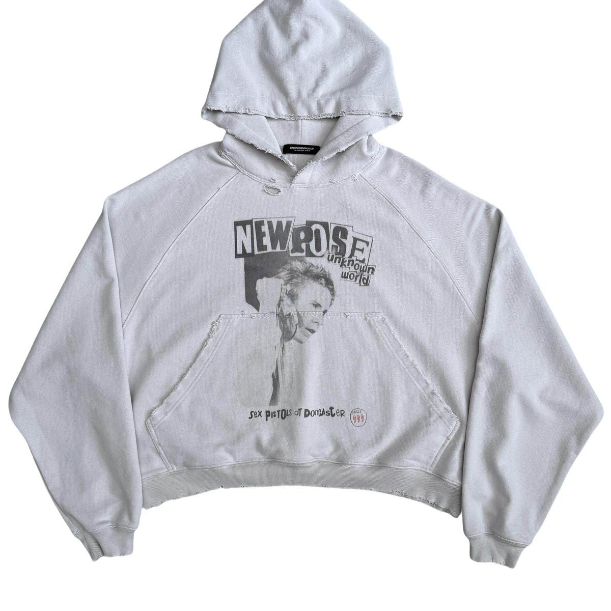 UNKNOWNWORLD Distressed Punk Print Hoodie in Gray