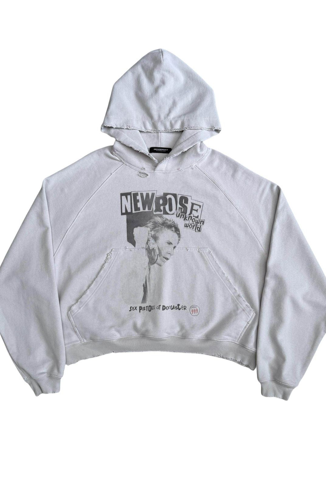 UNKNOWNWORLD Distressed Punk Print Hoodie in Gray