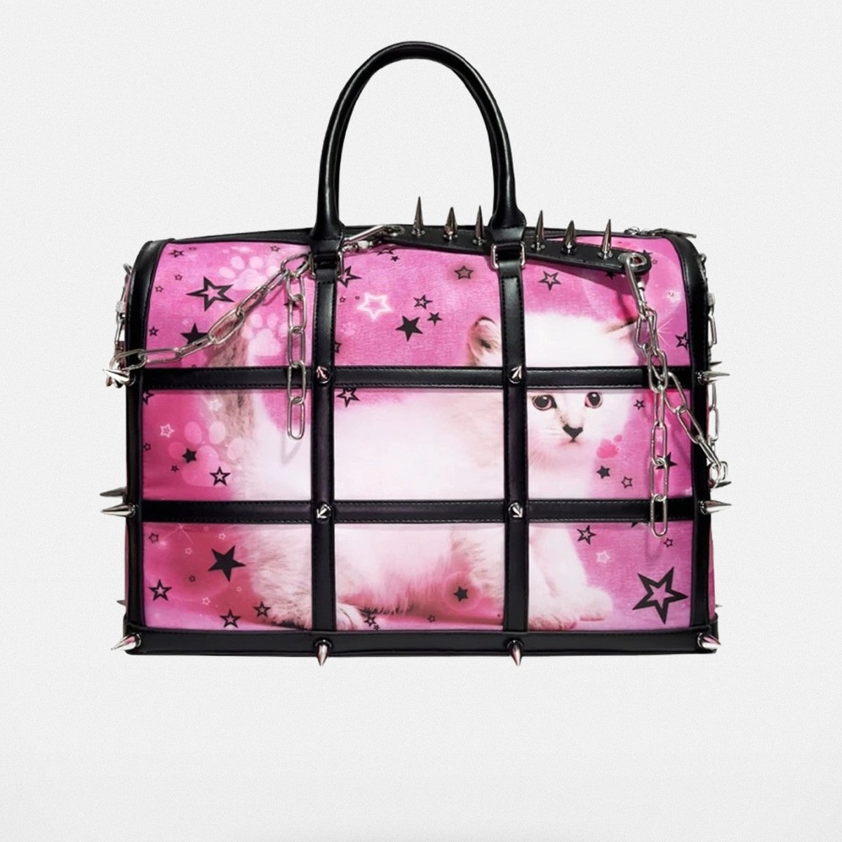 CFIERCE Spiked Cat Print Cage Bag in Red