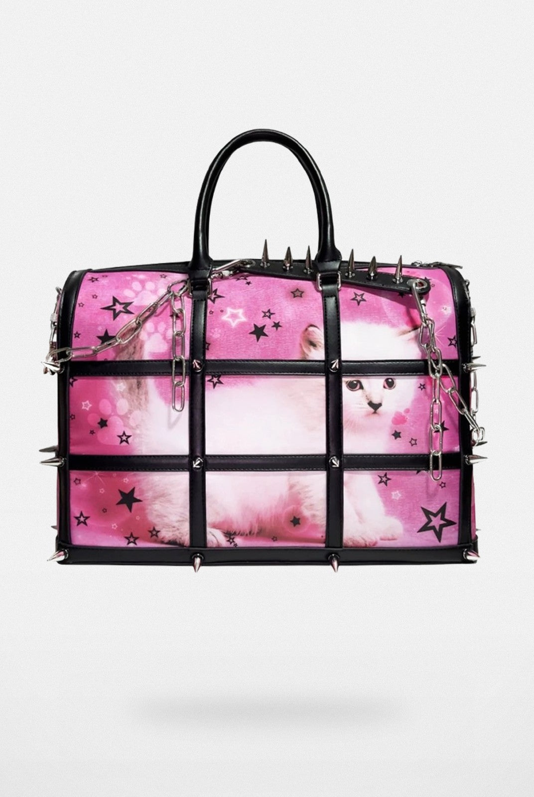 CFIERCE Spiked Cat Print Cage Bag in Red