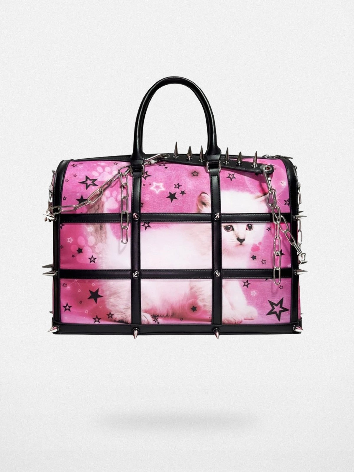 CFIERCE Spiked Cat Print Cage Bag in Red