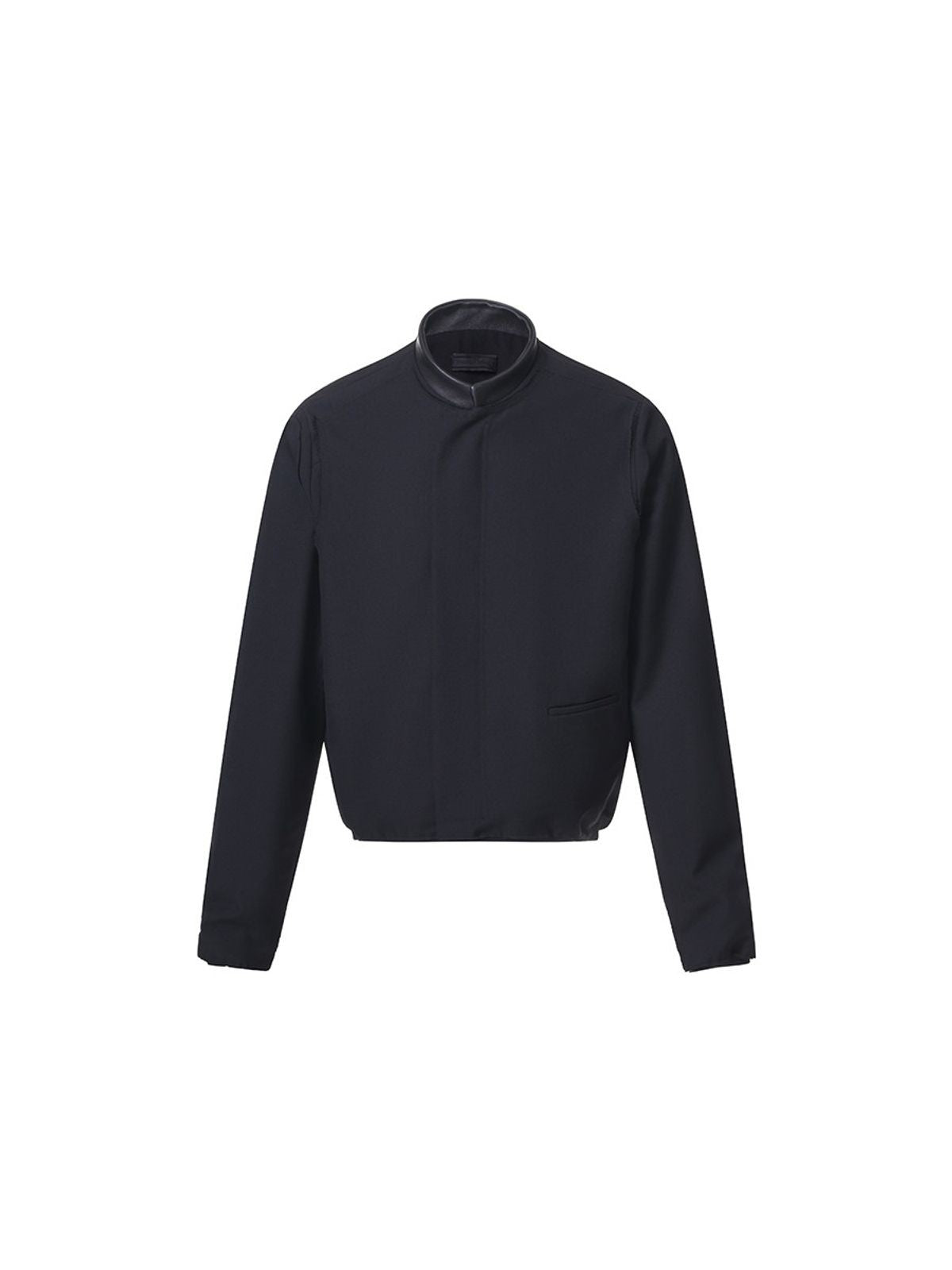 Roolrren Homme Leather Collar Wool Blend Jacket in Black