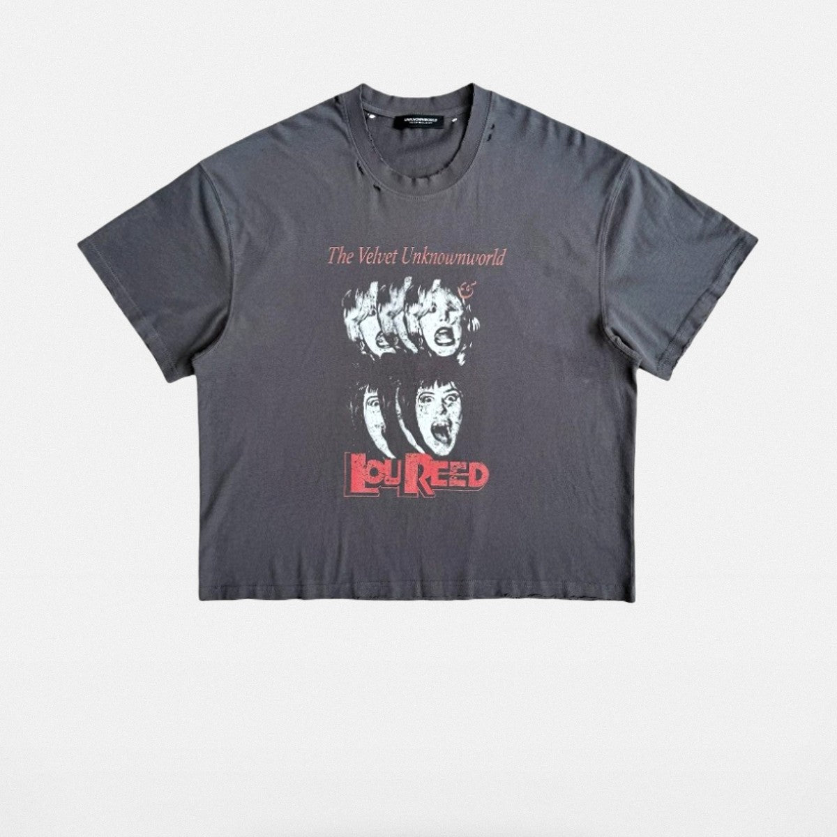 UNKNOWNWORLD Washed Distressed Graphic T Shirt in Gray