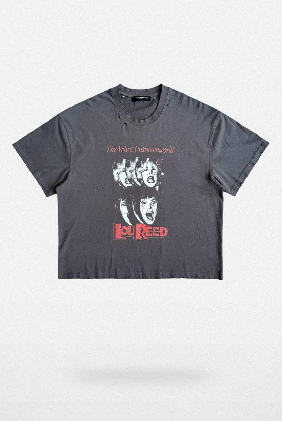 UNKNOWNWORLD Washed Distressed Graphic T Shirt in Gray
