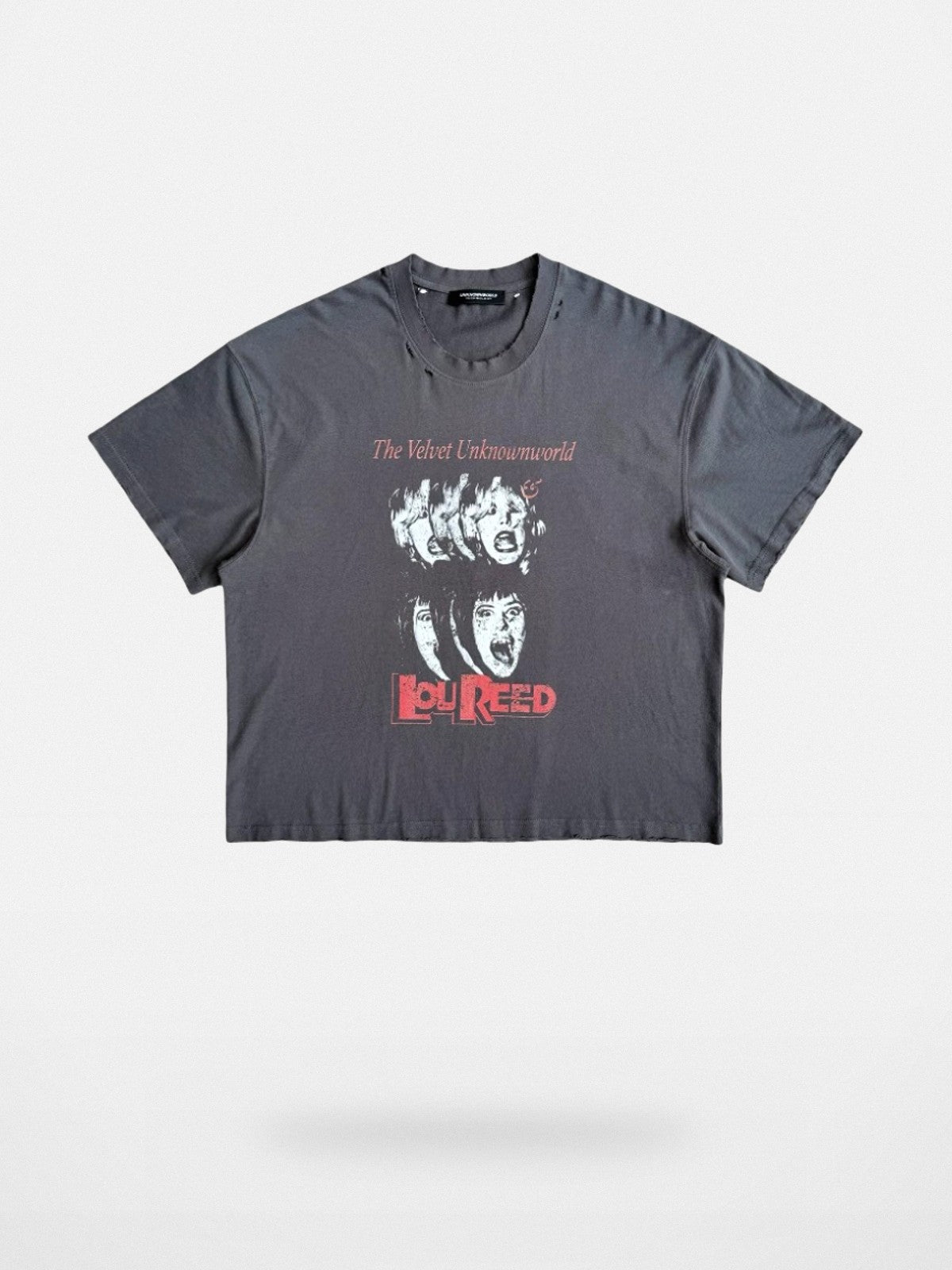 UNKNOWNWORLD Washed Distressed Graphic T Shirt in Gray