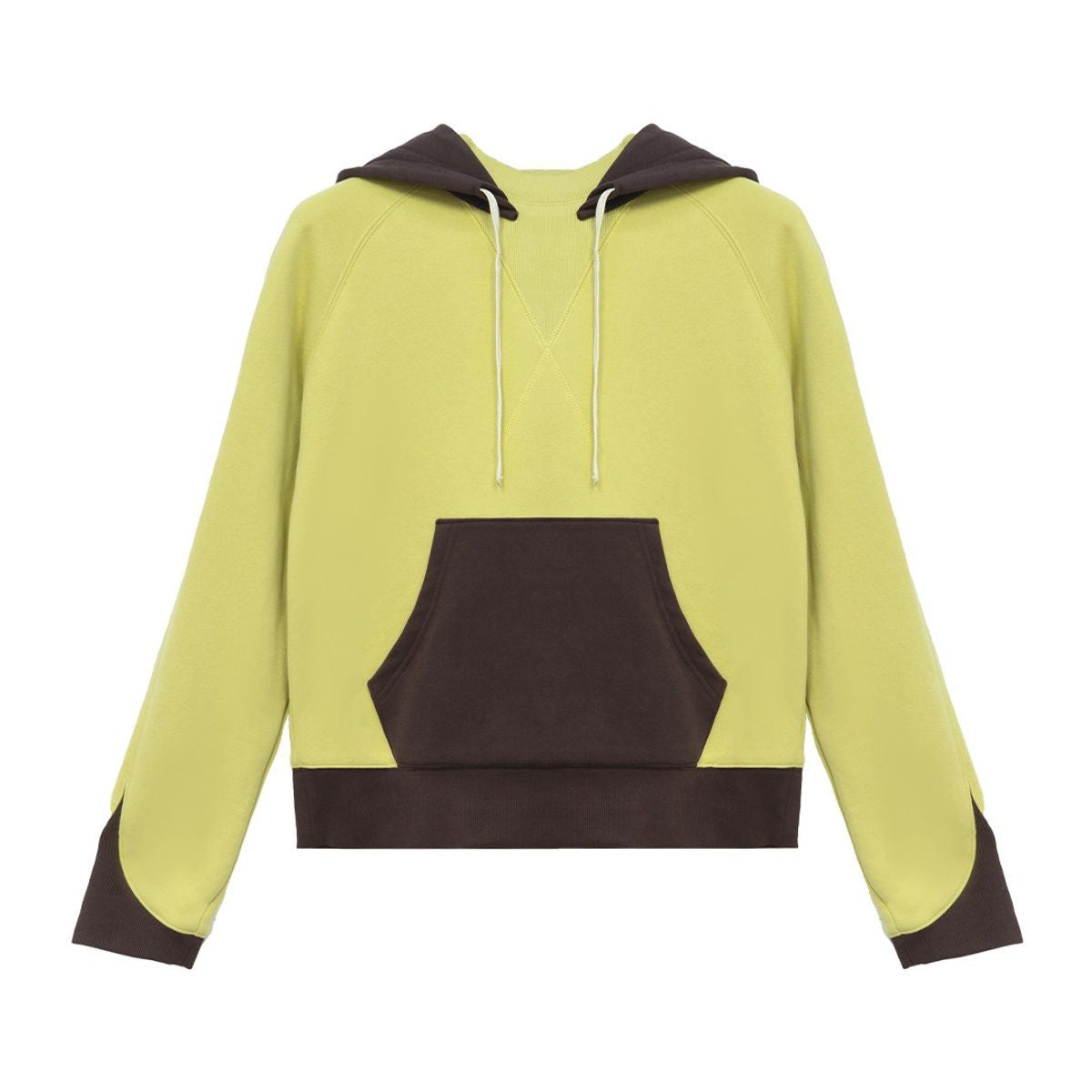 Simple Project Contrast Panel Hoodie in Brown