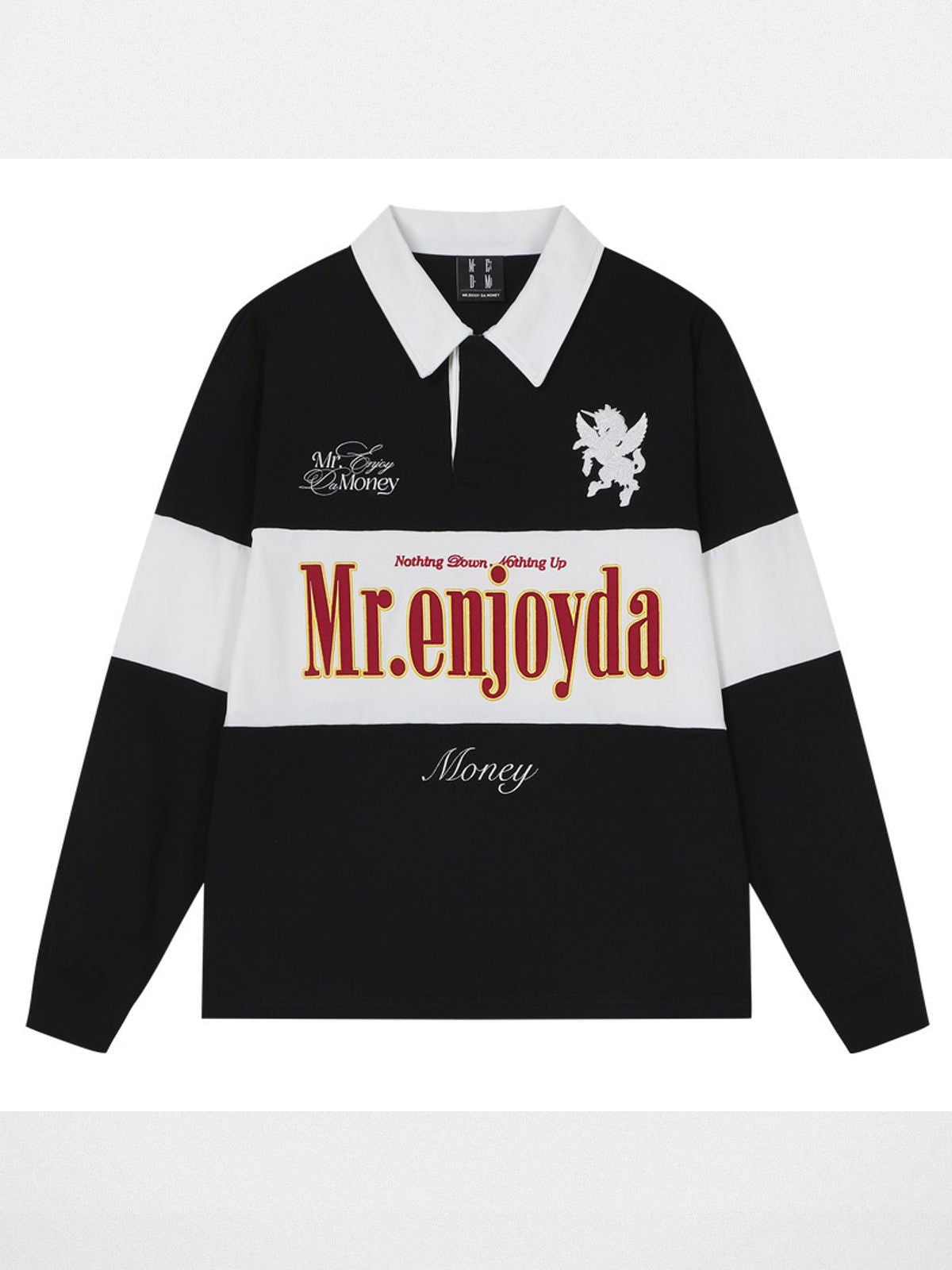 MEDM Embroidered Pegasus Rugby Polo in Black