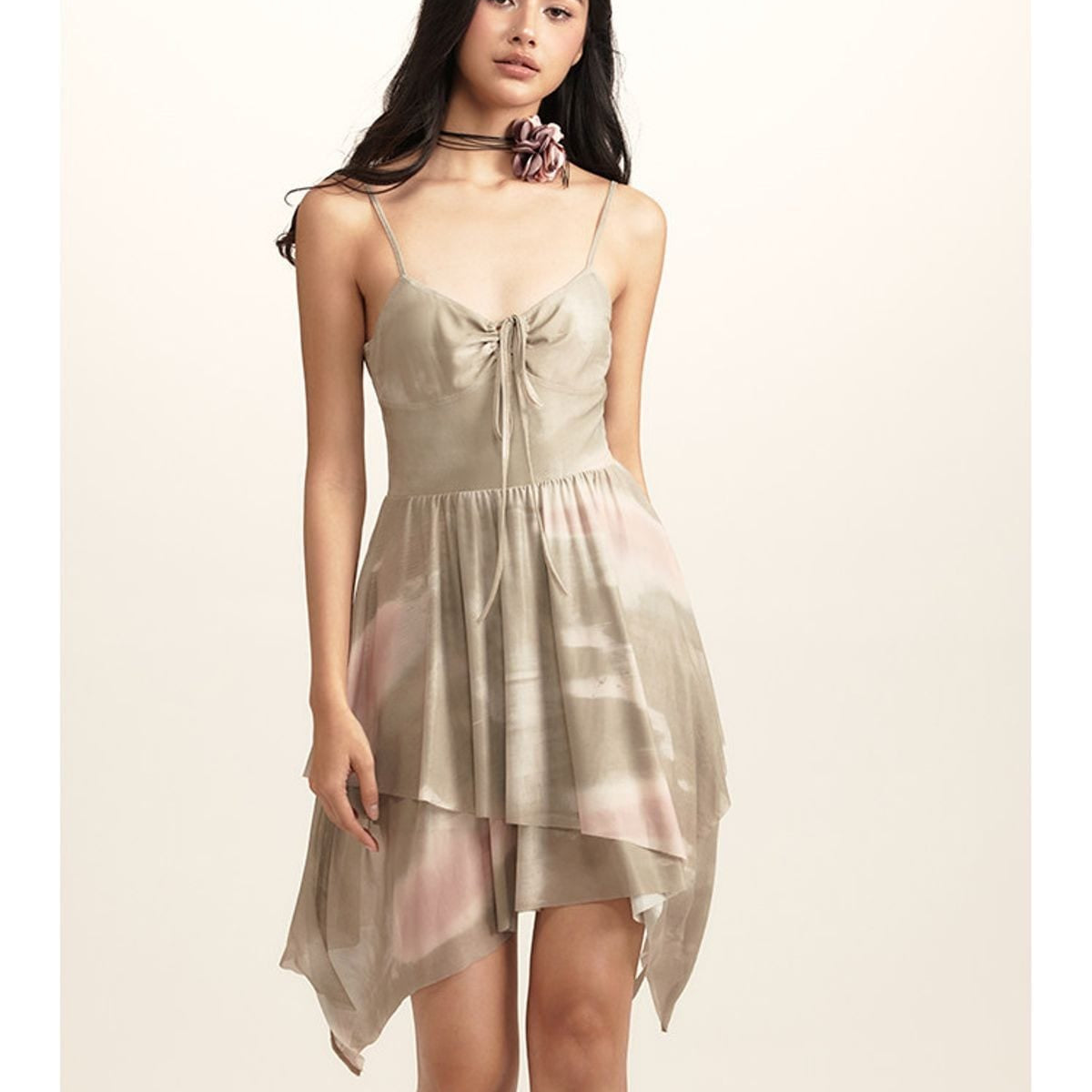 Beer Bro Tie Dye Mesh Ruched Cami Dress in Mint - On Model